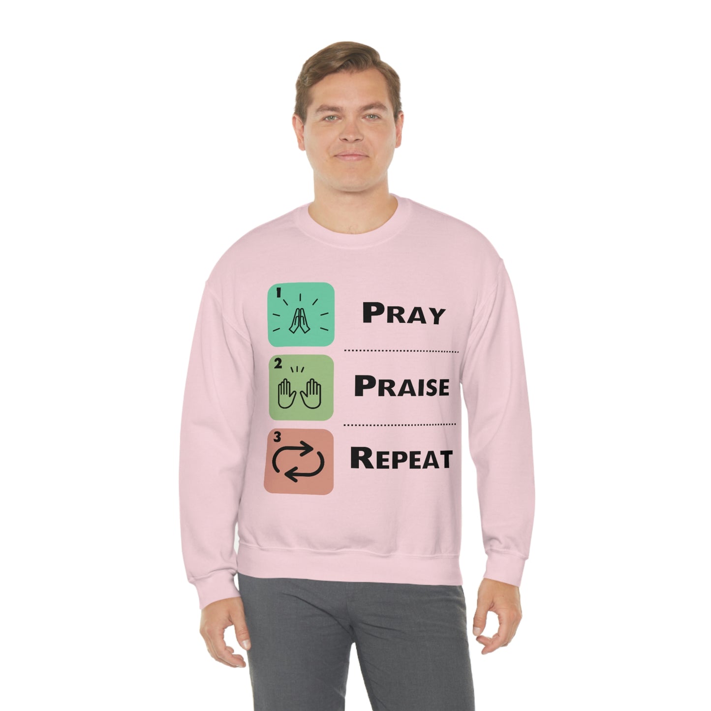 Unisex Pray, Praise, Repeat Heavy Blend™ Crewneck Sweatshirt (Palette 1)