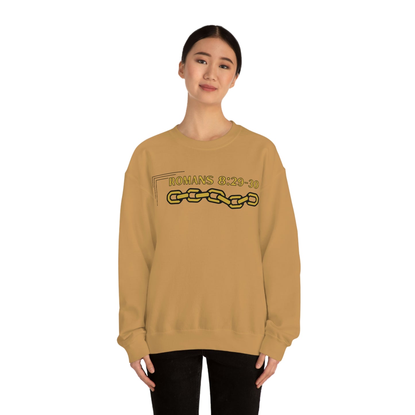 Unisex Golden Chain of Redemption (Romans 8:28-29) [Gold] Heavy Blend™ Crewneck Sweatshirt