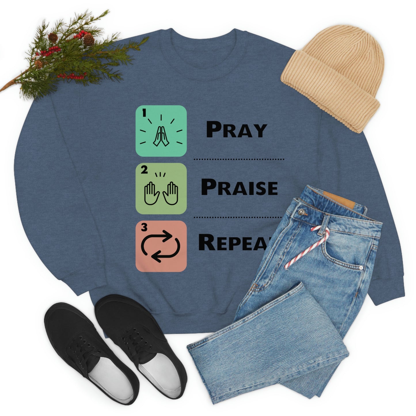 Unisex Pray, Praise, Repeat Heavy Blend™ Crewneck Sweatshirt (Palette 1)