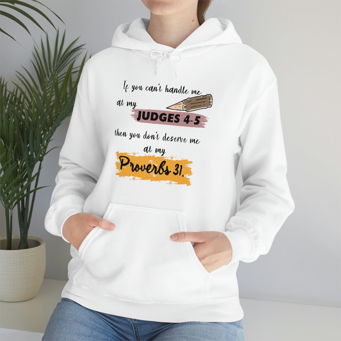 Women's Judges 4-5/Proverbs 31 (Black Text)  Heavy Blend™ Hooded Sweatshirt