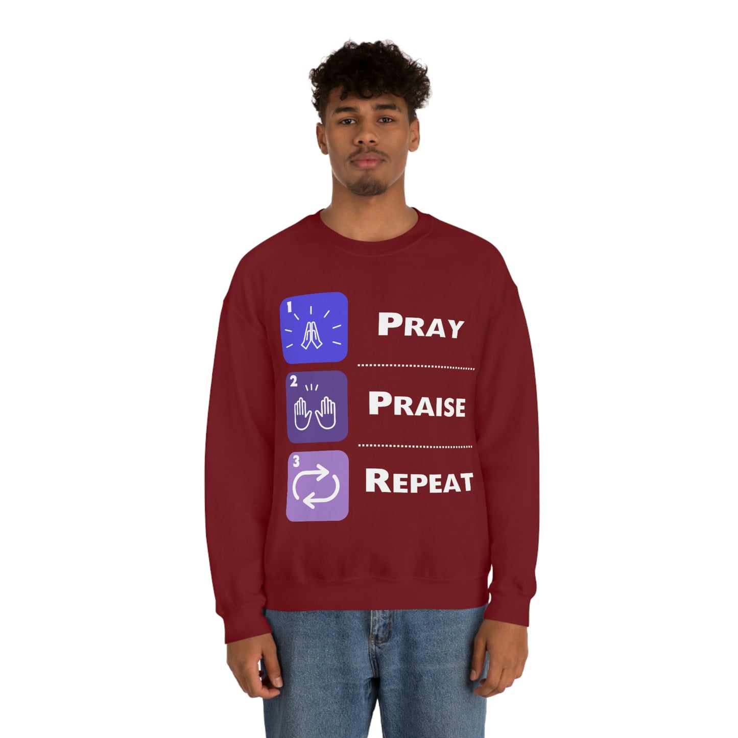 Unisex Pray, Praise, Repeat Heavy Blend™ Crewneck Sweatshirt (Palette 3)