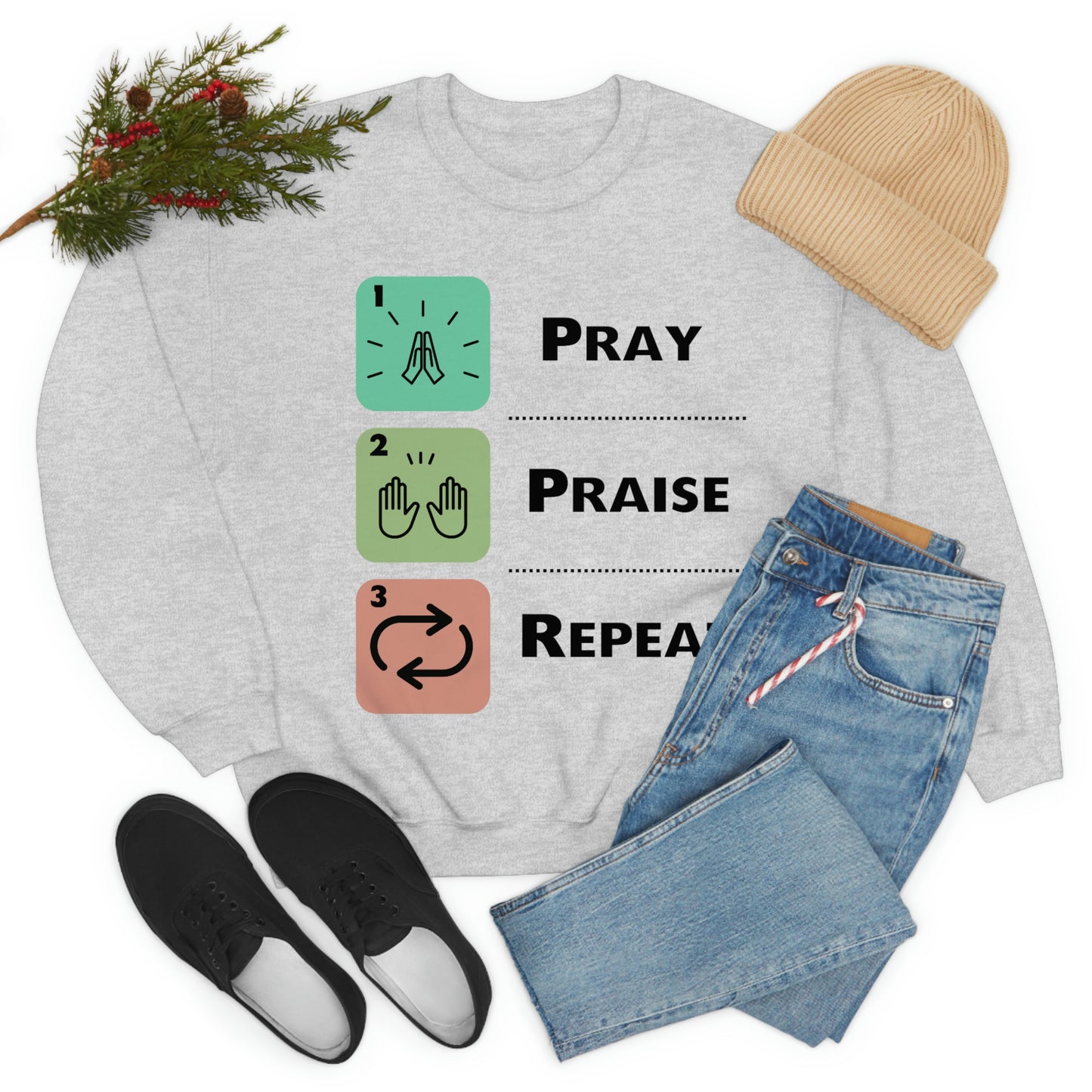 Unisex Pray, Praise, Repeat Heavy Blend™ Crewneck Sweatshirt (Palette 1)