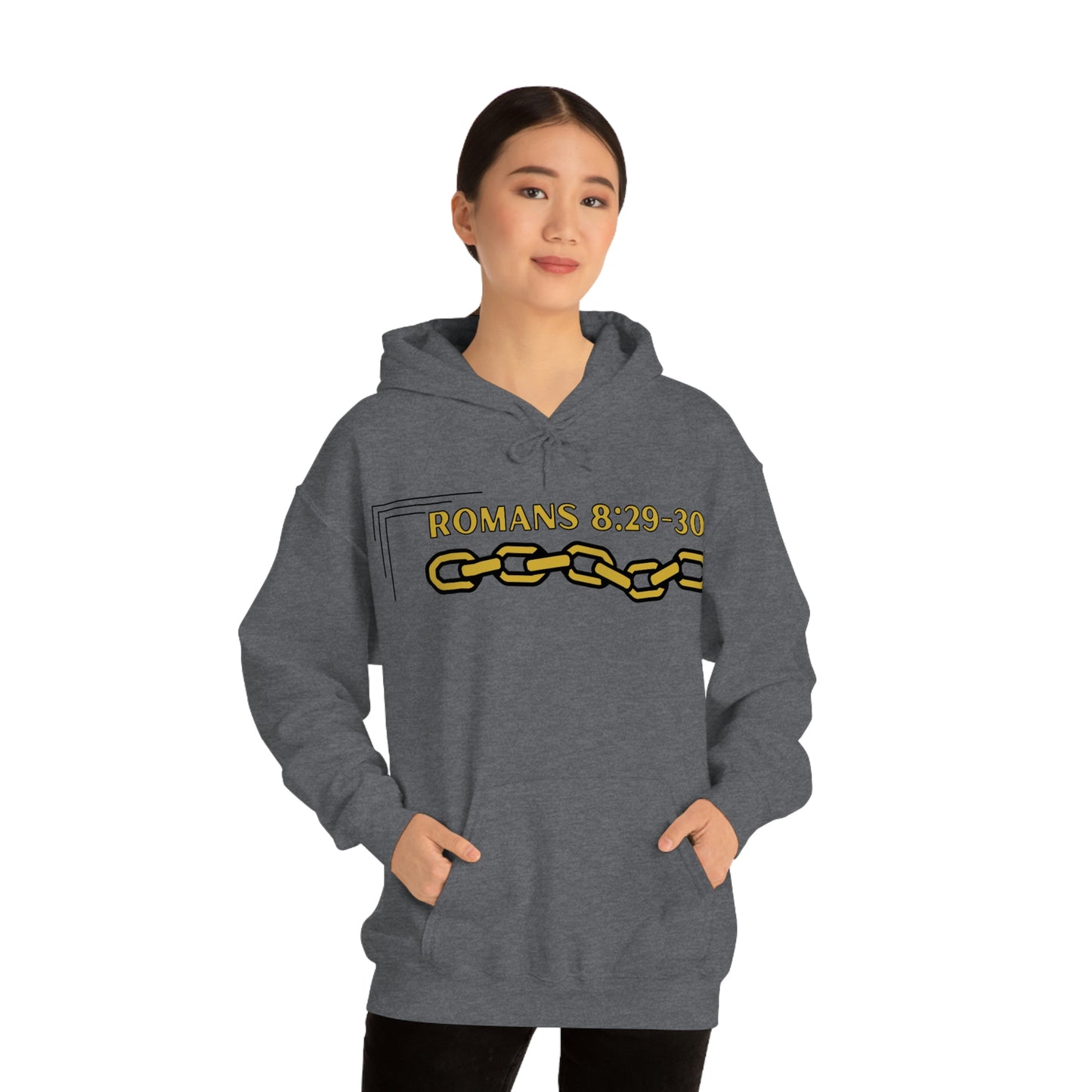 Unisex Golden Chain of Redemption (Romans 8:28-29) [Gold] Heavy Blend™ Hooded Sweatshirt