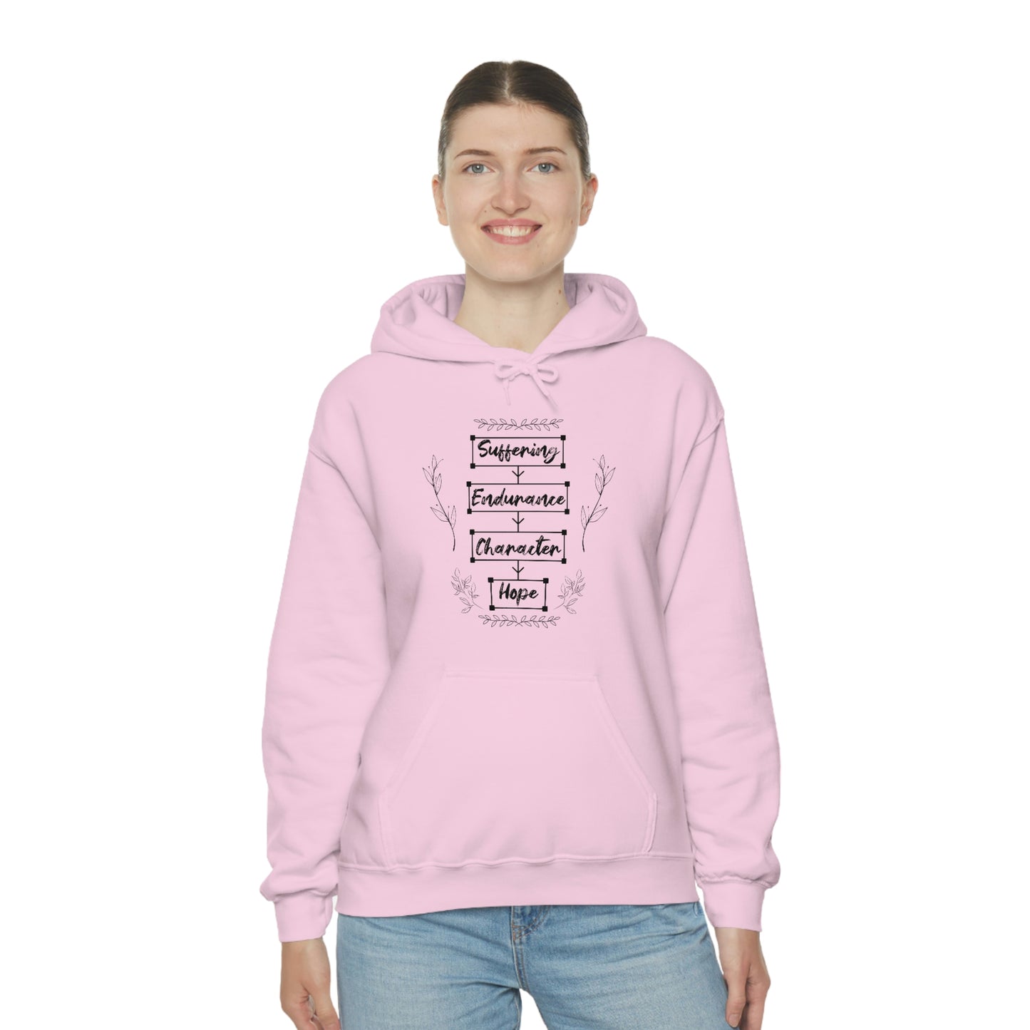 Women's Suffering Produces Hope (Romans 5:4) [Black Text] Heavy Blend™ Hooded Sweatshirt