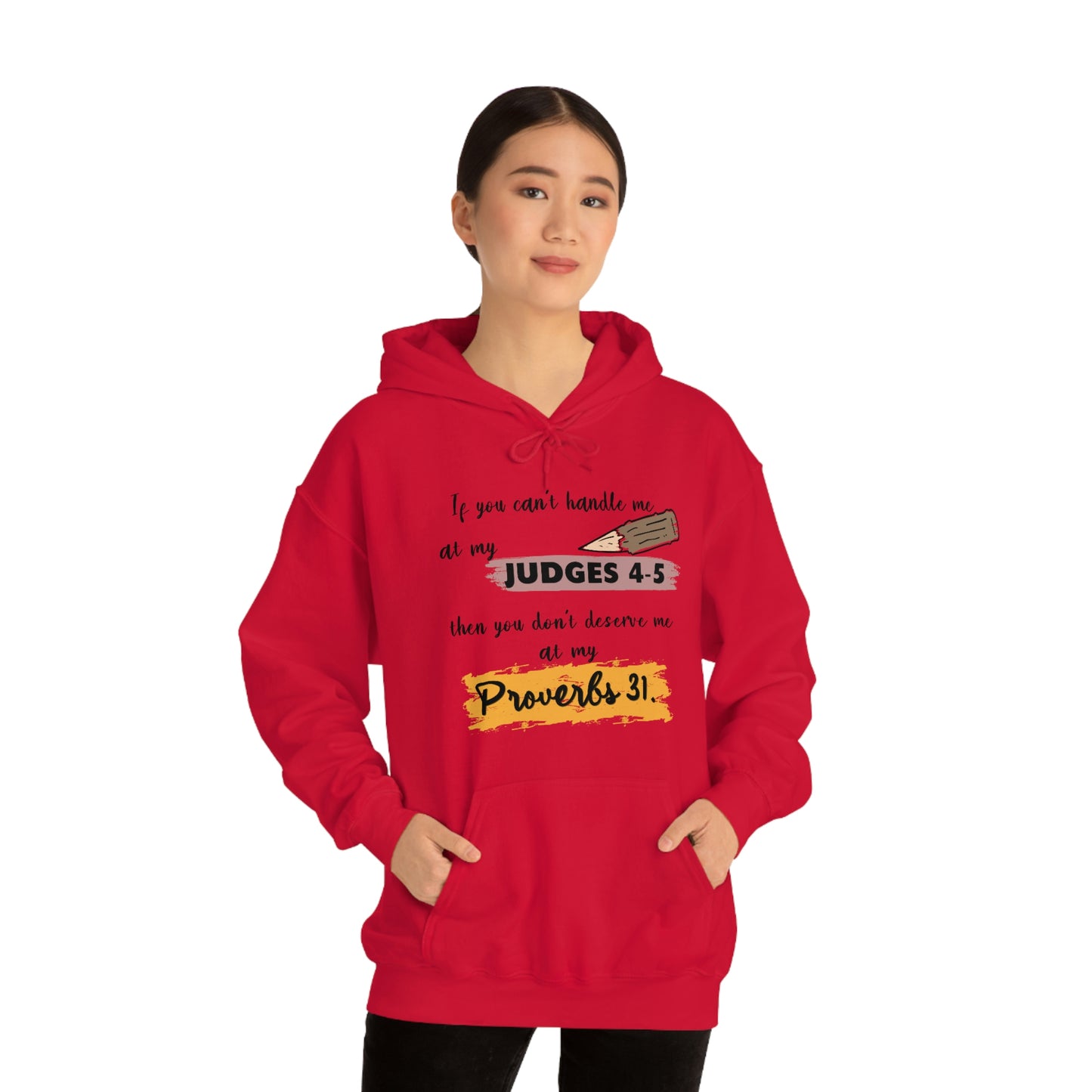 Women's Judges 4-5/Proverbs 31 (Black Text)  Heavy Blend™ Hooded Sweatshirt