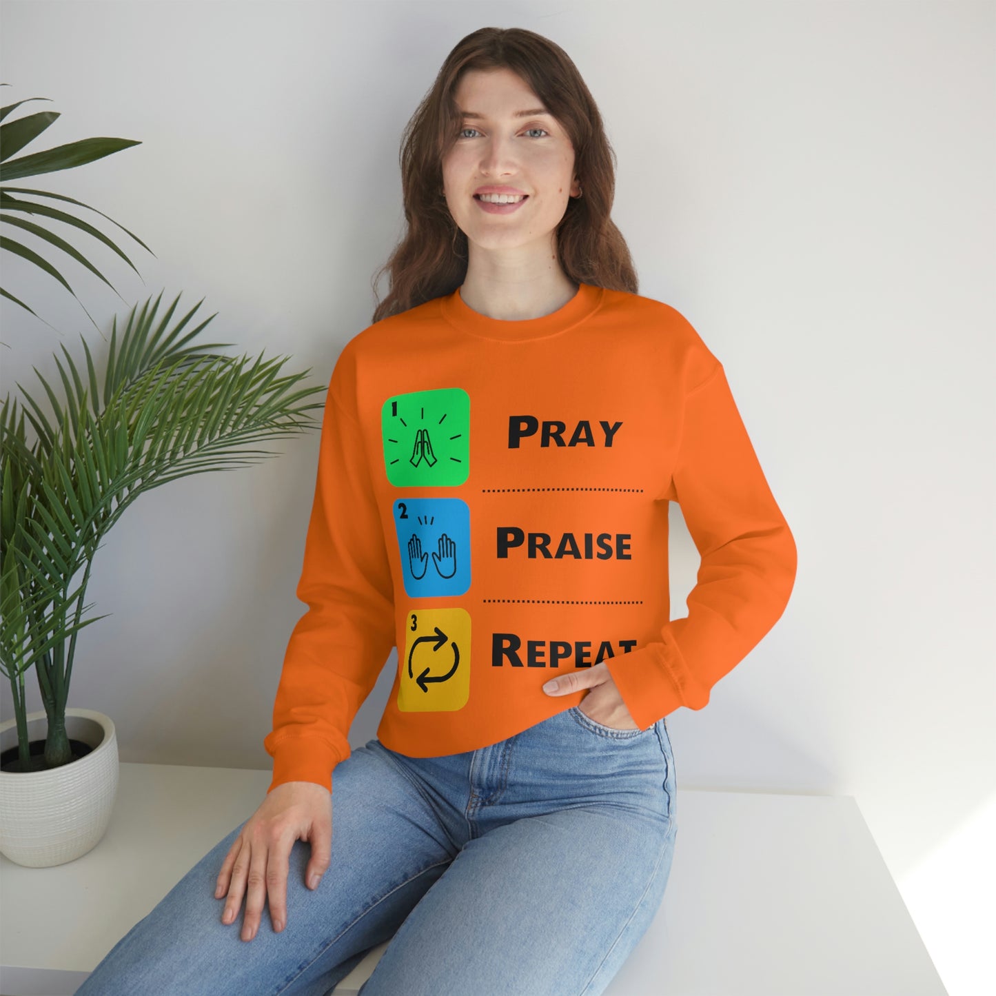 Unisex Pray, Praise, Repeat Heavy Blend™ Crewneck Sweatshirt (Palette 2)