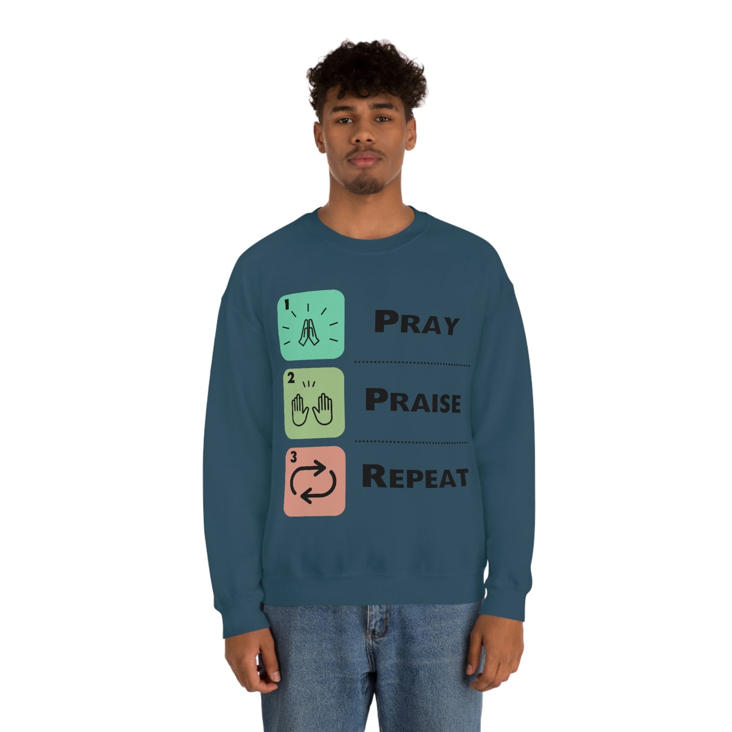 Unisex Pray, Praise, Repeat Heavy Blend™ Crewneck Sweatshirt (Palette 1)