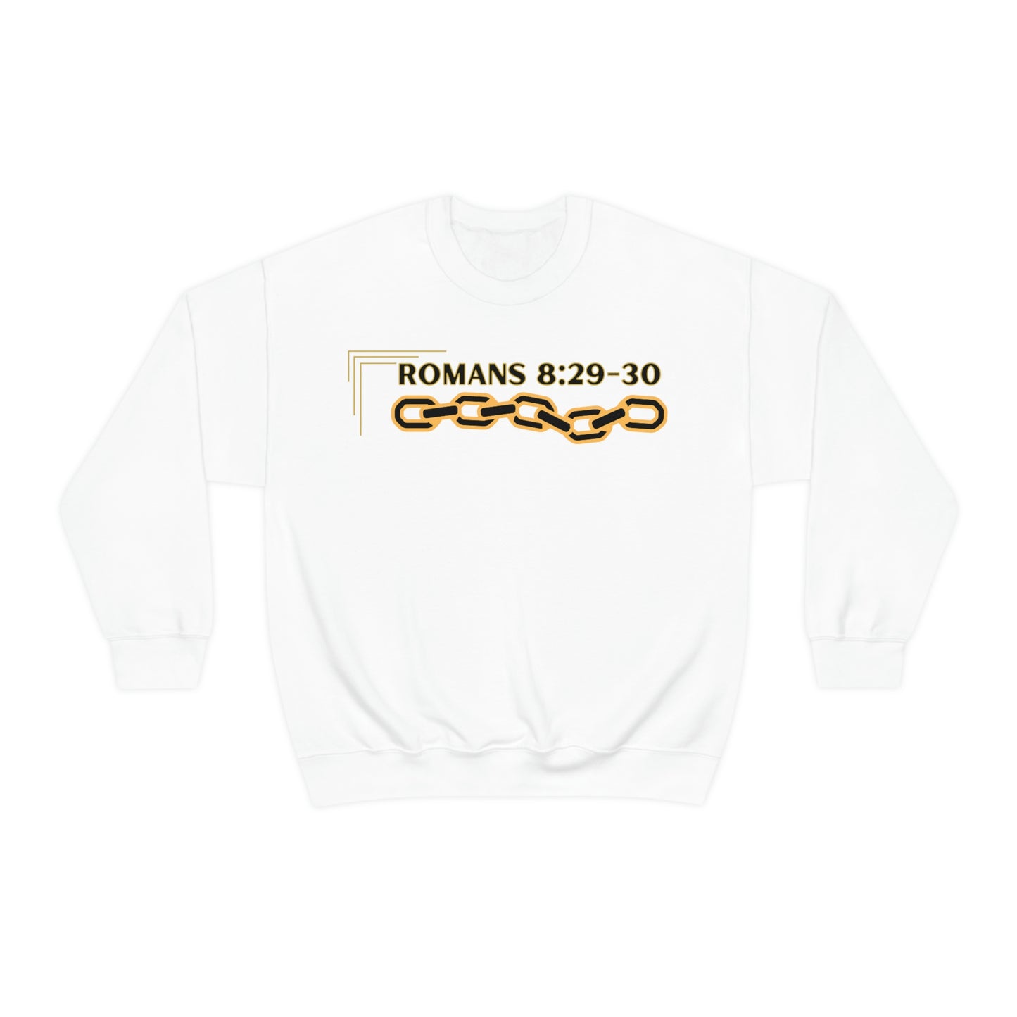 Unisex Golden Chain of Redemption (Romans 8:28-29) [Black] Heavy Blend™ Crewneck Sweatshirt