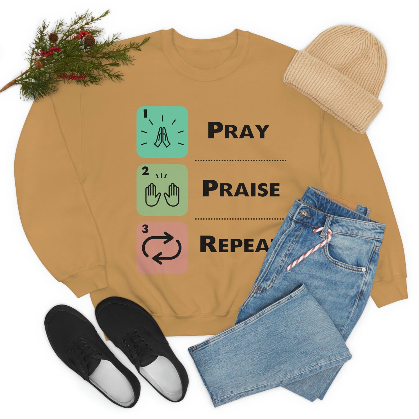 Unisex Pray, Praise, Repeat Heavy Blend™ Crewneck Sweatshirt (Palette 1)