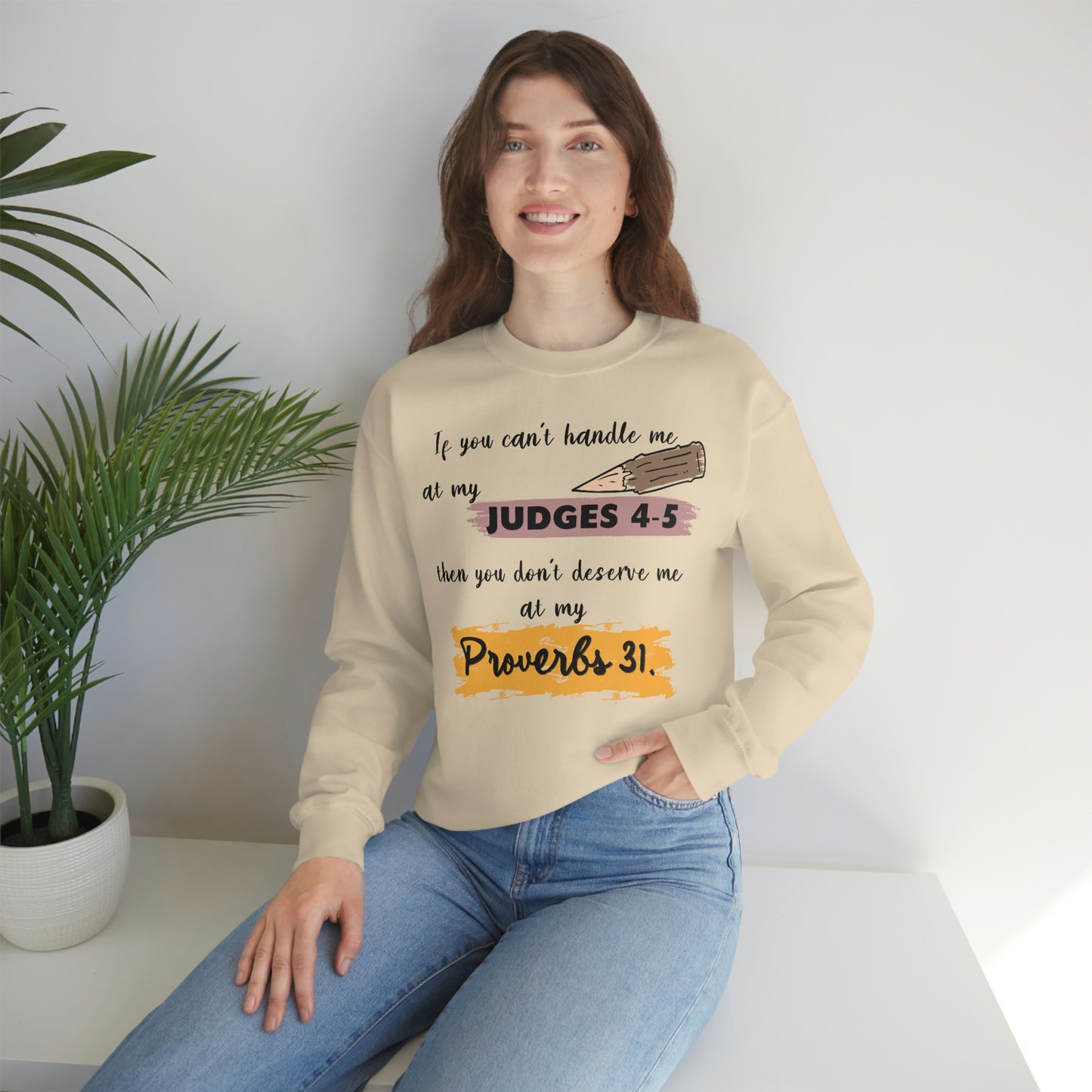 Women's Judges 4-5/Proverbs 31 (Black Text) Heavy Blend™ Crewneck Sweatshirt