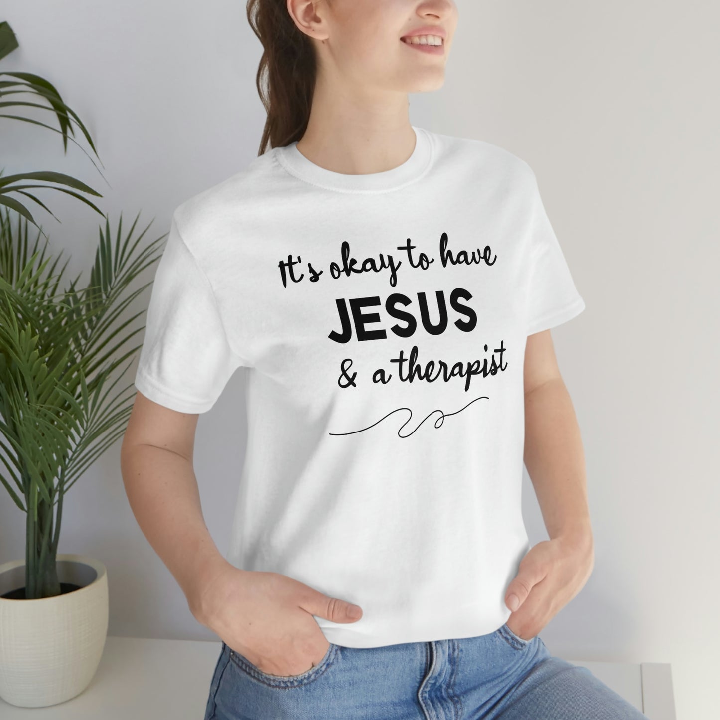 Women's Jesus & A Therapist (Black Text) Short Sleeve T-Shirt