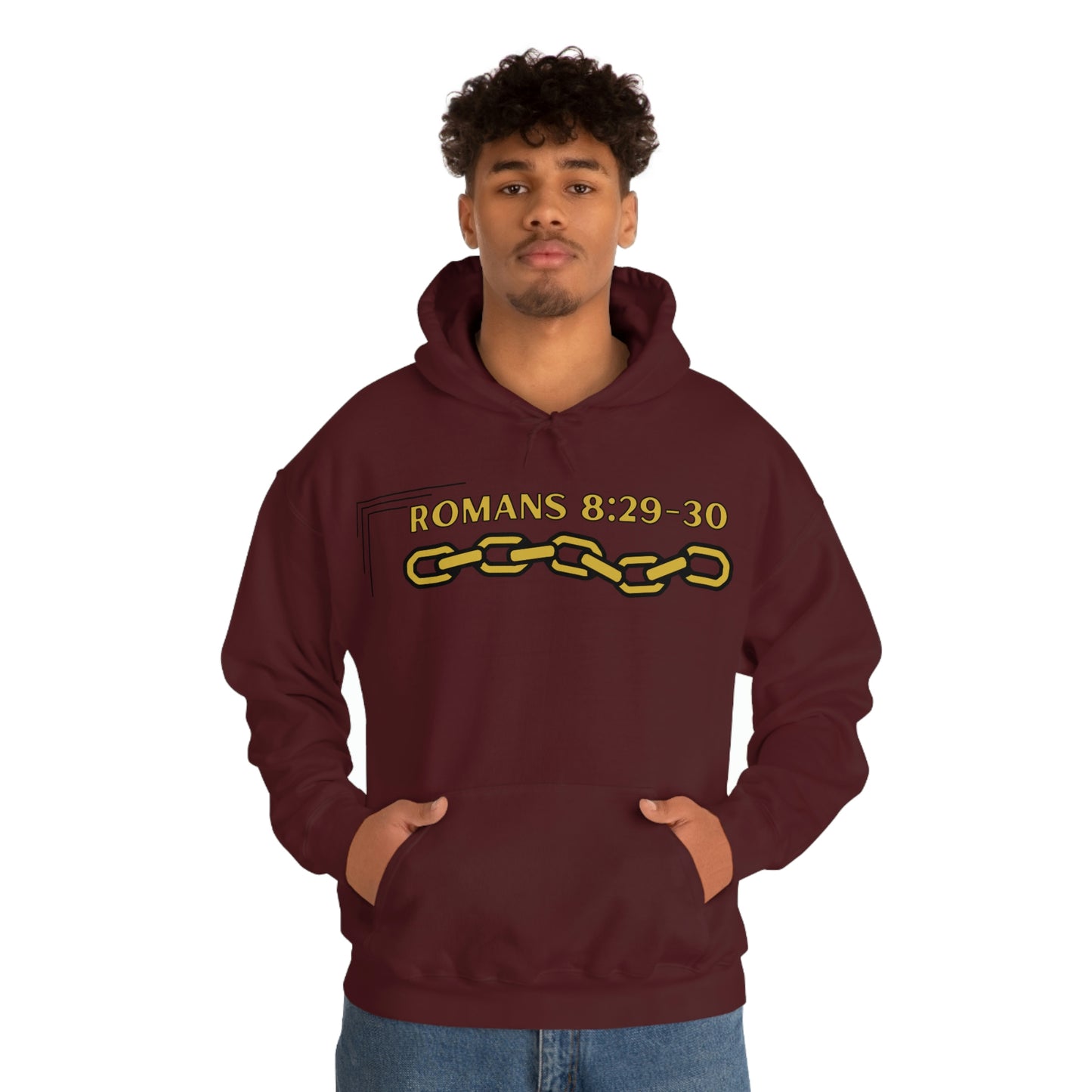 Unisex Golden Chain of Redemption (Romans 8:28-29) [Gold] Heavy Blend™ Hooded Sweatshirt