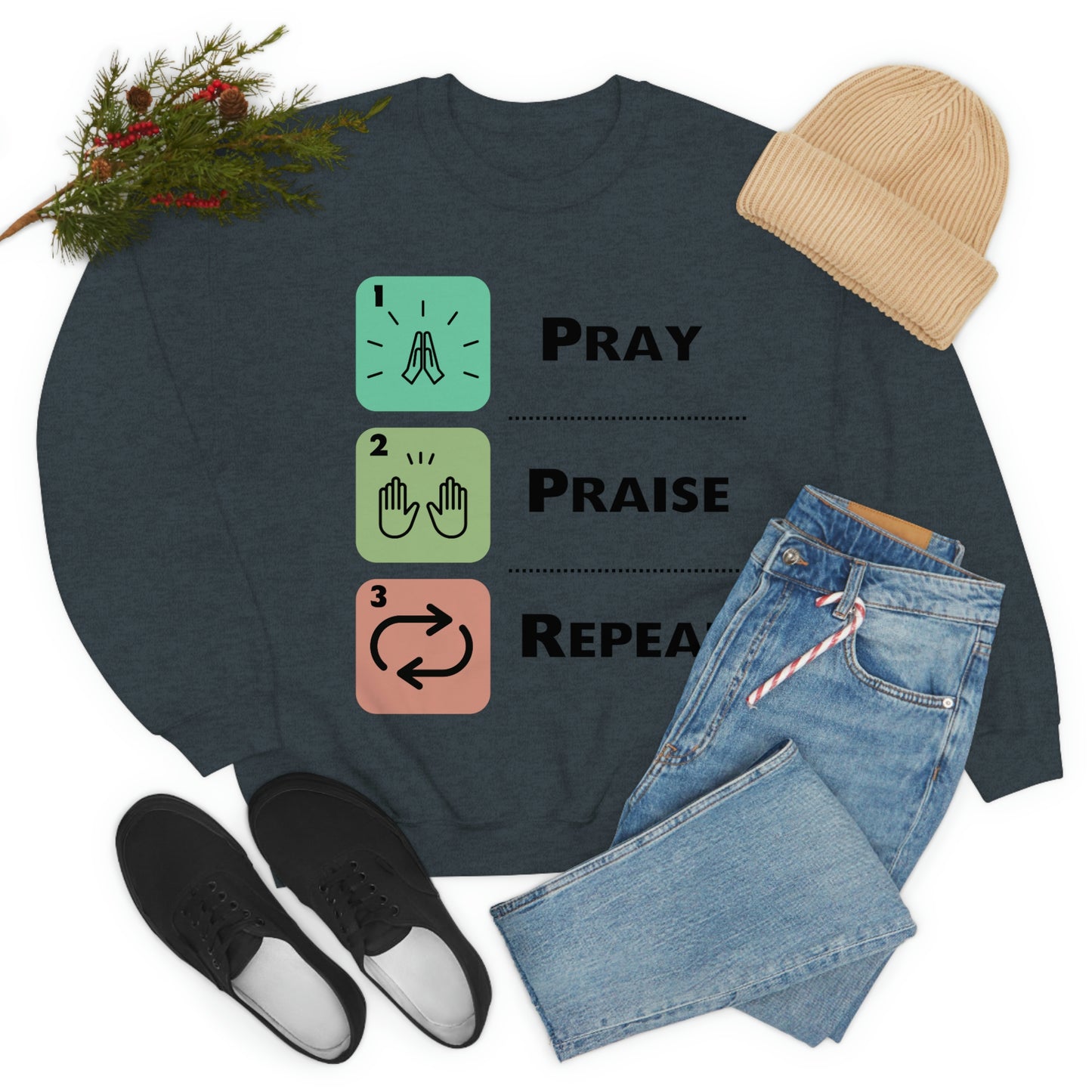 Unisex Pray, Praise, Repeat Heavy Blend™ Crewneck Sweatshirt (Palette 1)