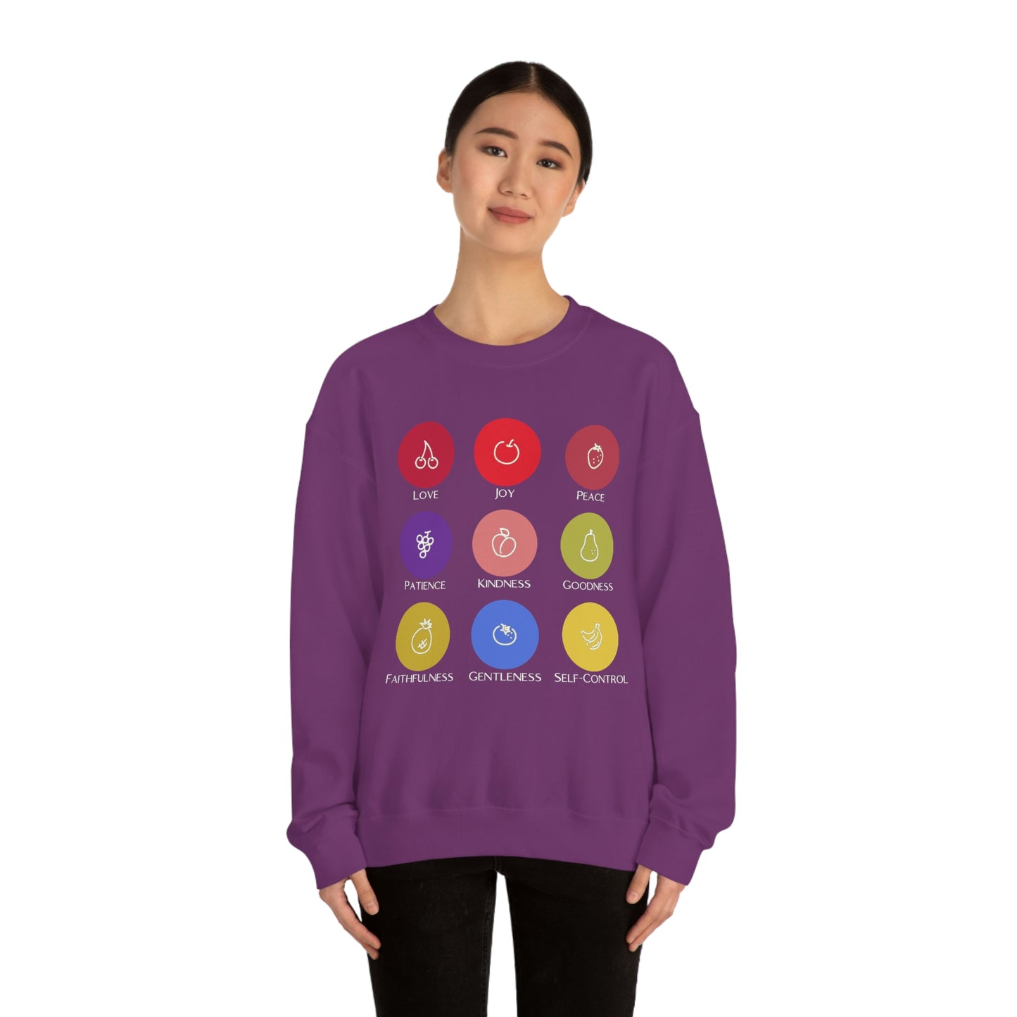 Unisex Fruits of the Spirit (White Text) Heavy Blend™ Crewneck Sweatshirt