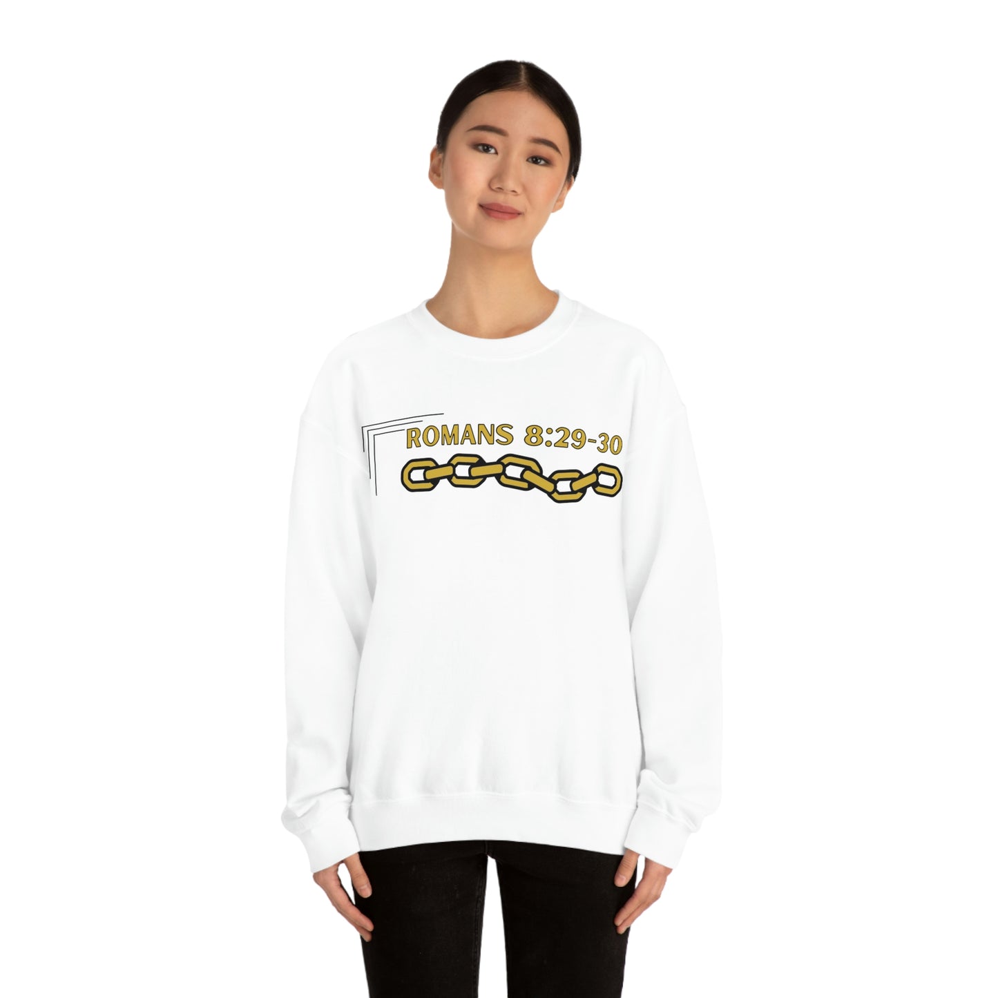 Unisex Golden Chain of Redemption (Romans 8:28-29) [Gold] Heavy Blend™ Crewneck Sweatshirt