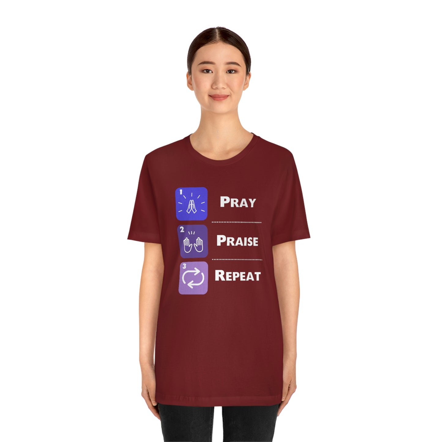 Unisex Pray, Praise, Repeat Short Sleeve T-Shirt (Palette 3)