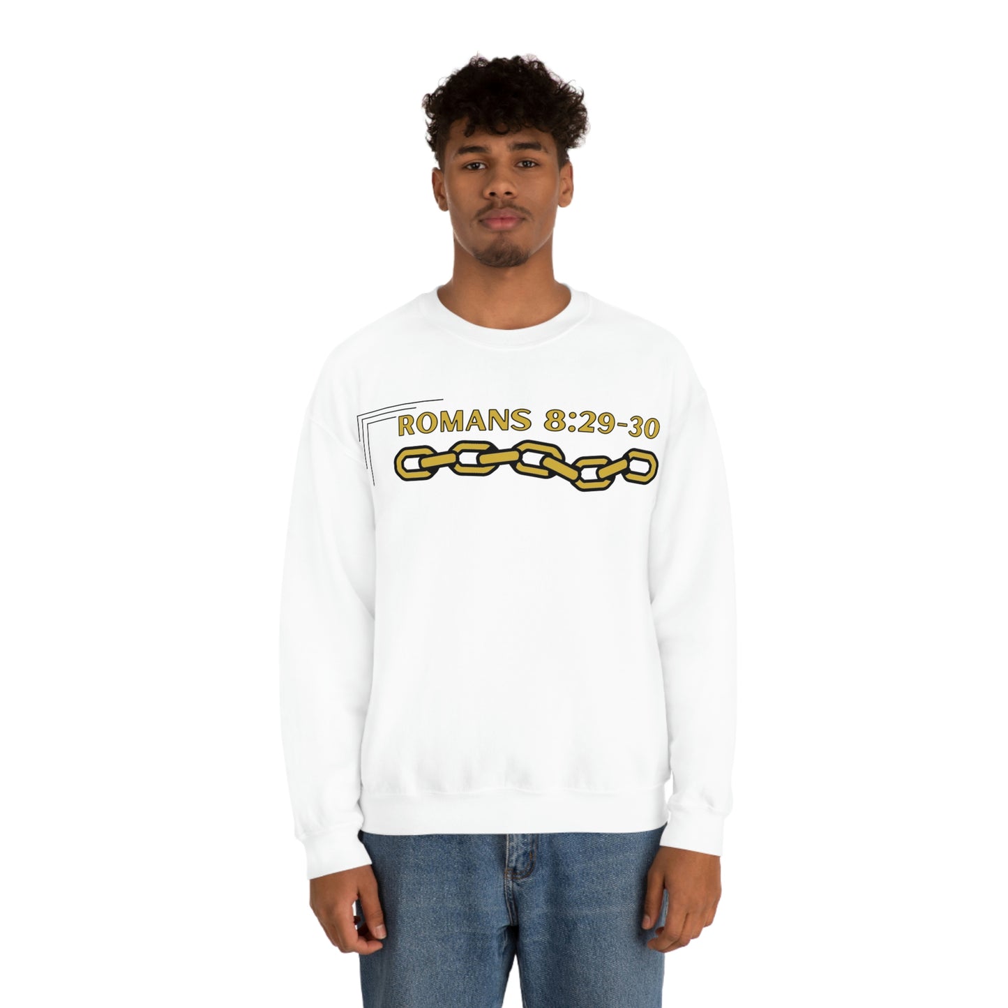 Unisex Golden Chain of Redemption (Romans 8:28-29) [Gold] Heavy Blend™ Crewneck Sweatshirt