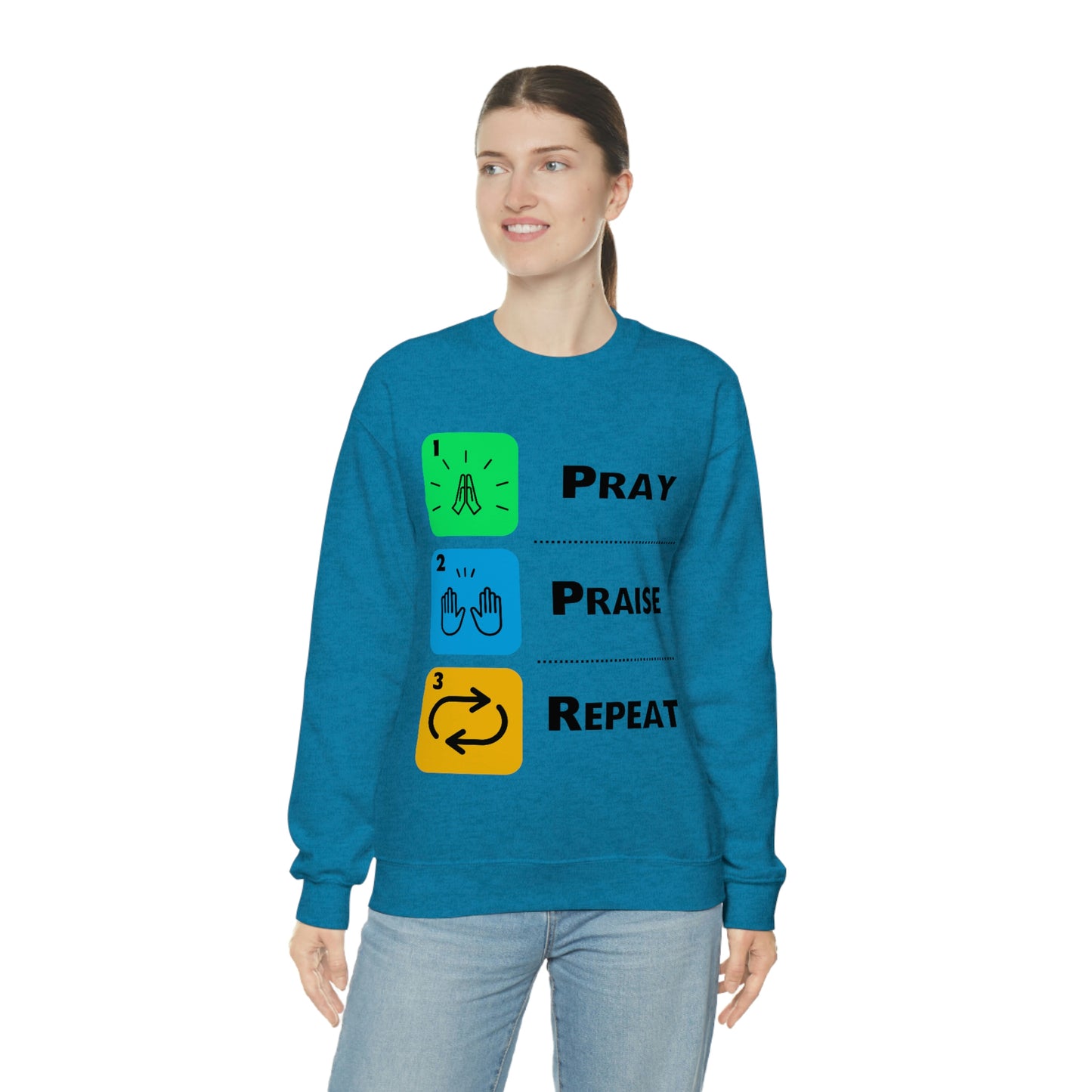 Unisex Pray, Praise, Repeat Heavy Blend™ Crewneck Sweatshirt (Palette 2)