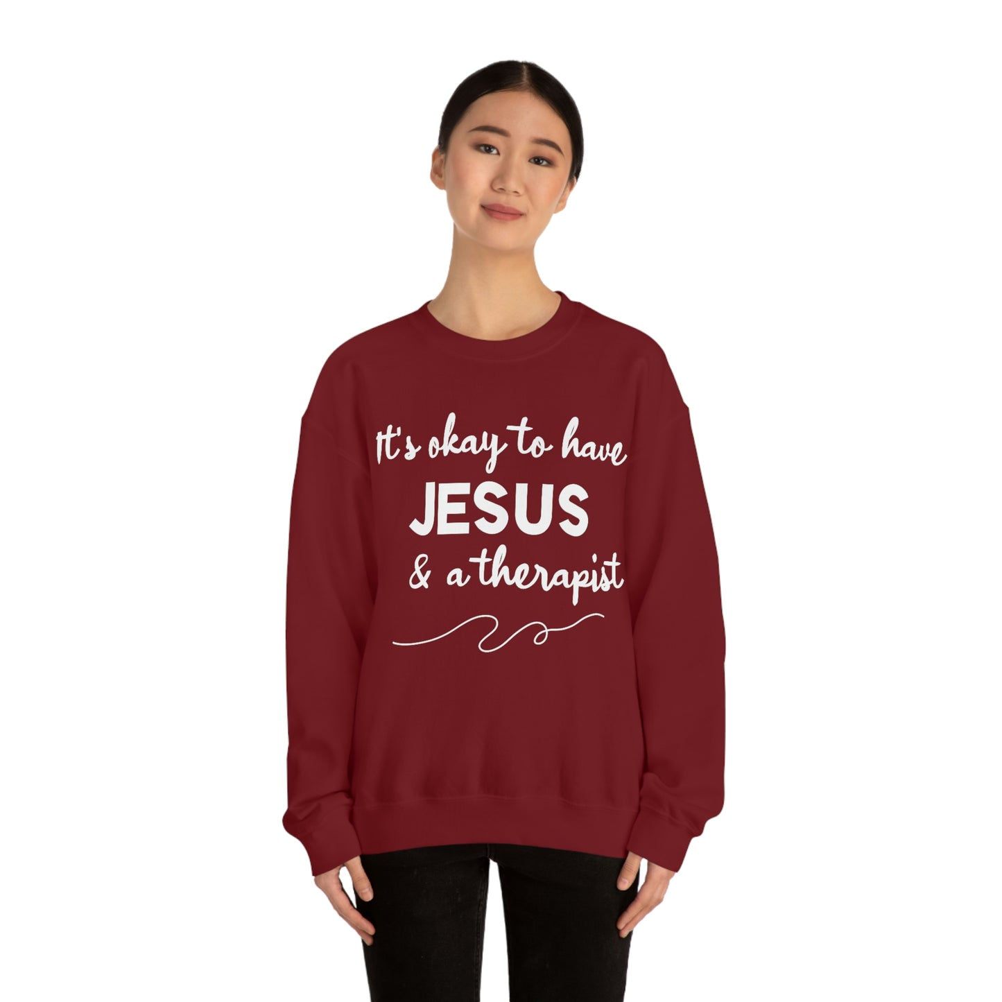 Women's Jesus & A Therapist (White Text) Heavy Blend™ Crewneck Sweatshirt