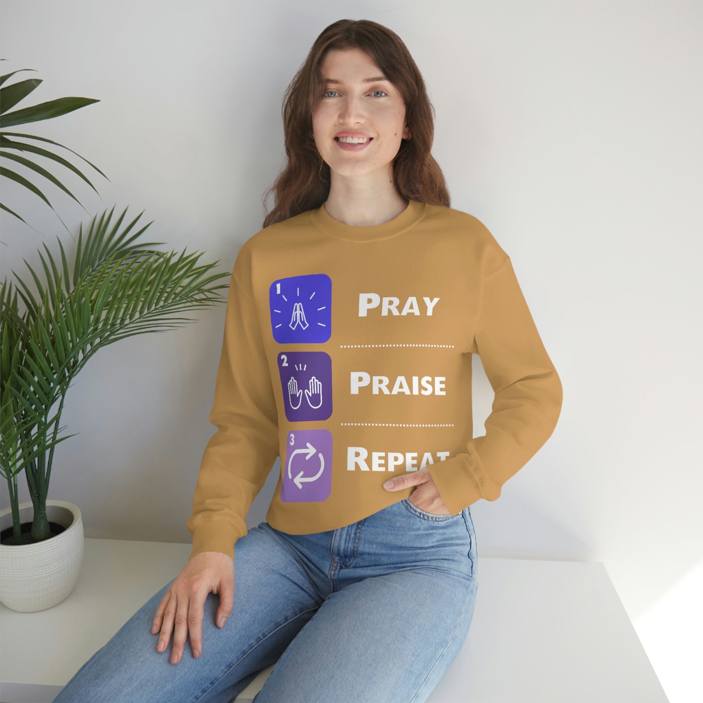 Unisex Pray, Praise, Repeat Heavy Blend™ Crewneck Sweatshirt (Palette 3)