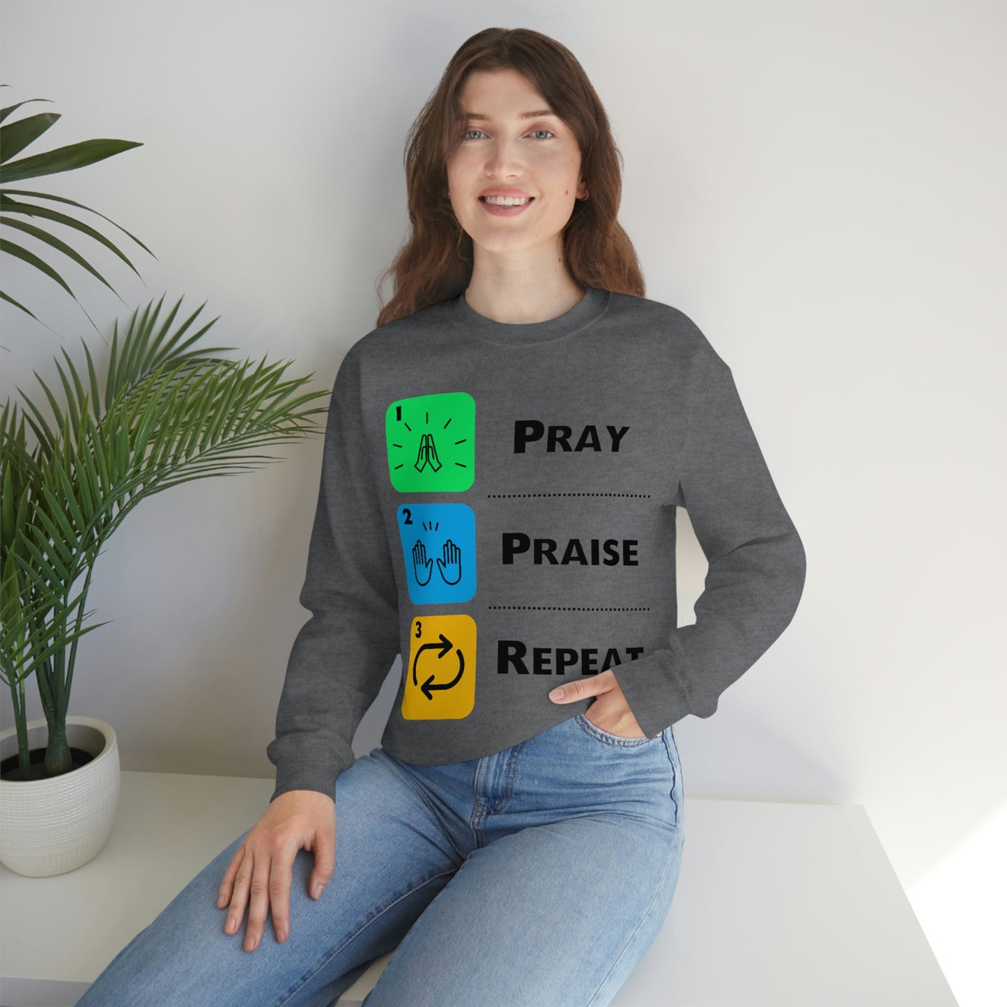 Unisex Pray, Praise, Repeat Heavy Blend™ Crewneck Sweatshirt (Palette 2)