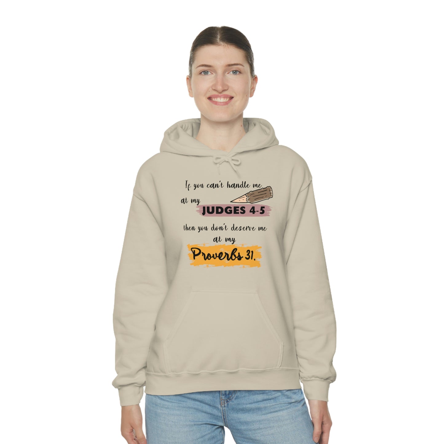 Women's Judges 4-5/Proverbs 31 (Black Text)  Heavy Blend™ Hooded Sweatshirt