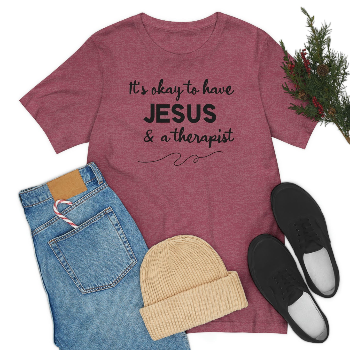 Women's Jesus & A Therapist (Black Text) Short Sleeve T-Shirt