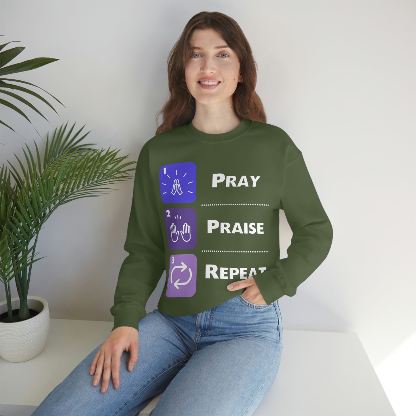 Unisex Pray, Praise, Repeat Heavy Blend™ Crewneck Sweatshirt (Palette 3)