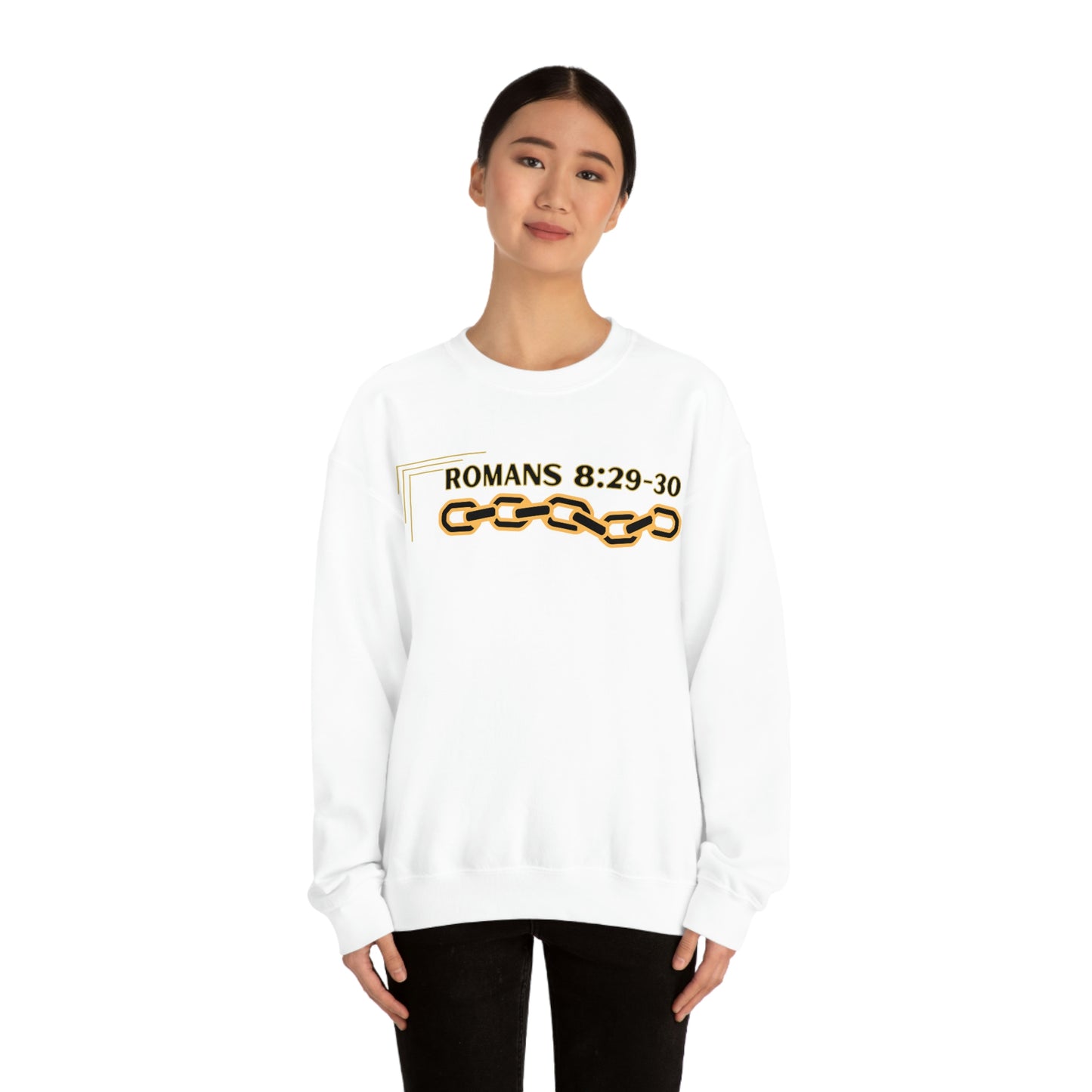 Unisex Golden Chain of Redemption (Romans 8:28-29) [Black] Heavy Blend™ Crewneck Sweatshirt