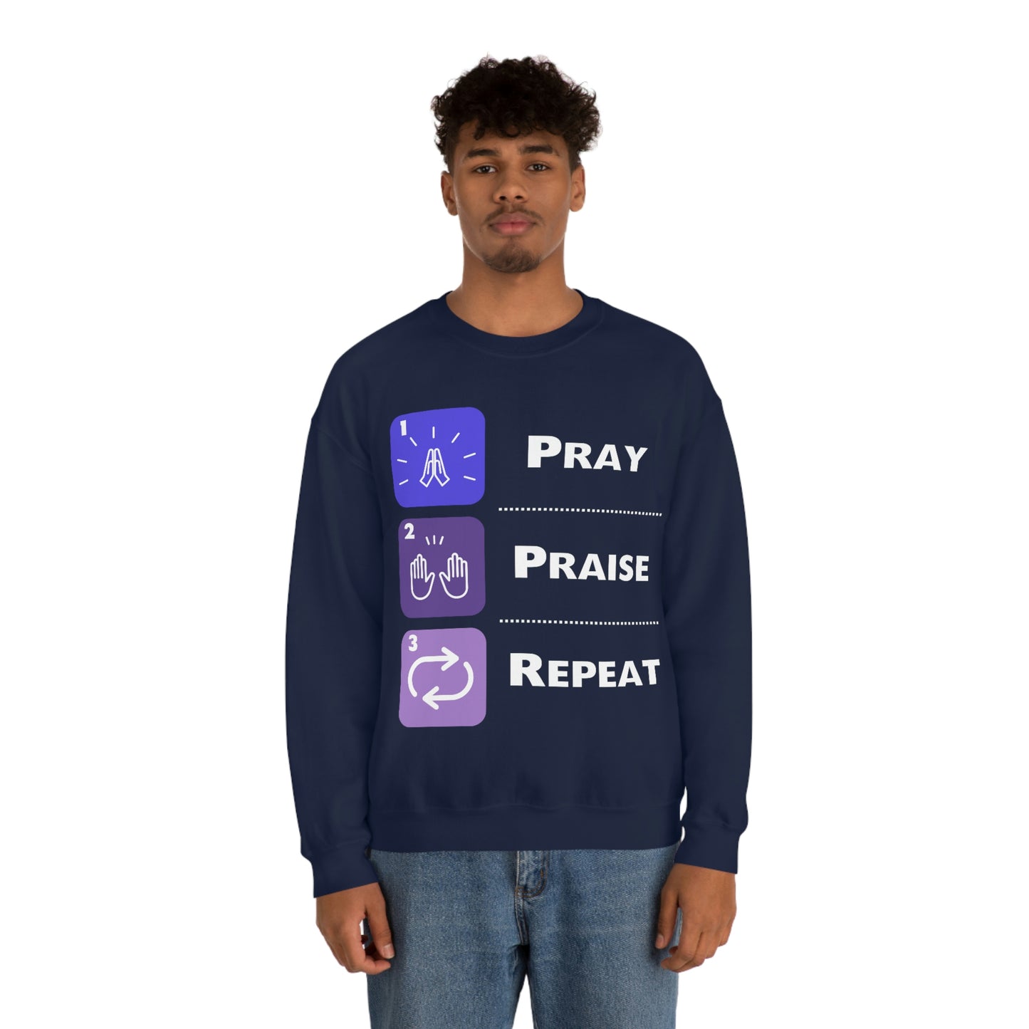 Unisex Pray, Praise, Repeat Heavy Blend™ Crewneck Sweatshirt (Palette 3)