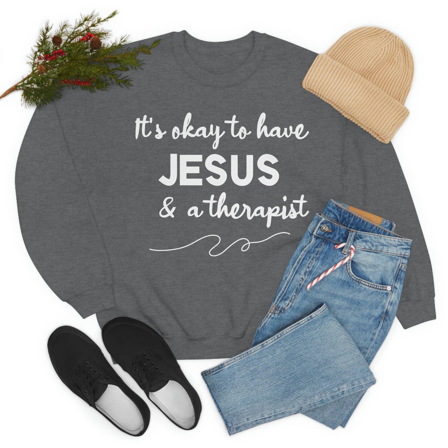 Women's Jesus & A Therapist (White Text) Heavy Blend™ Crewneck Sweatshirt