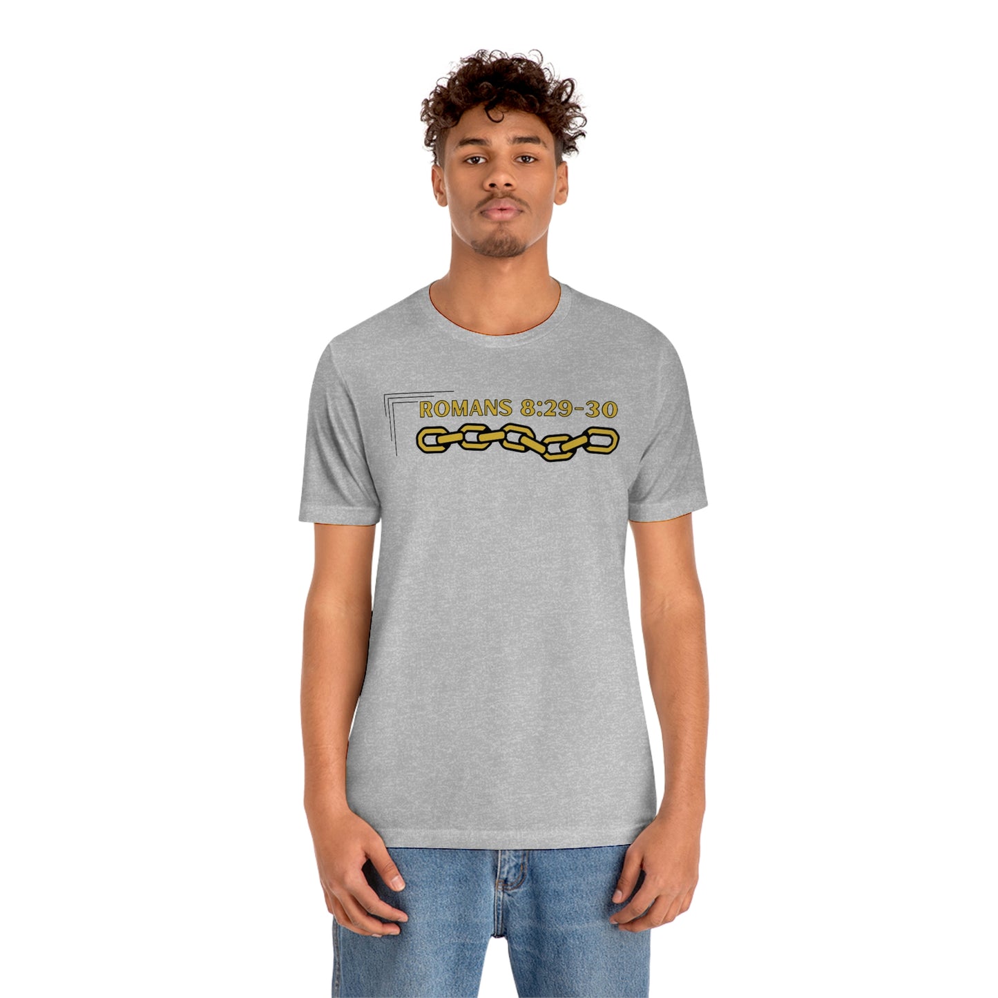 Unisex Golden Chain of Redemption (Romans 8:28-29) [Gold] Short Sleeve T-Shirt