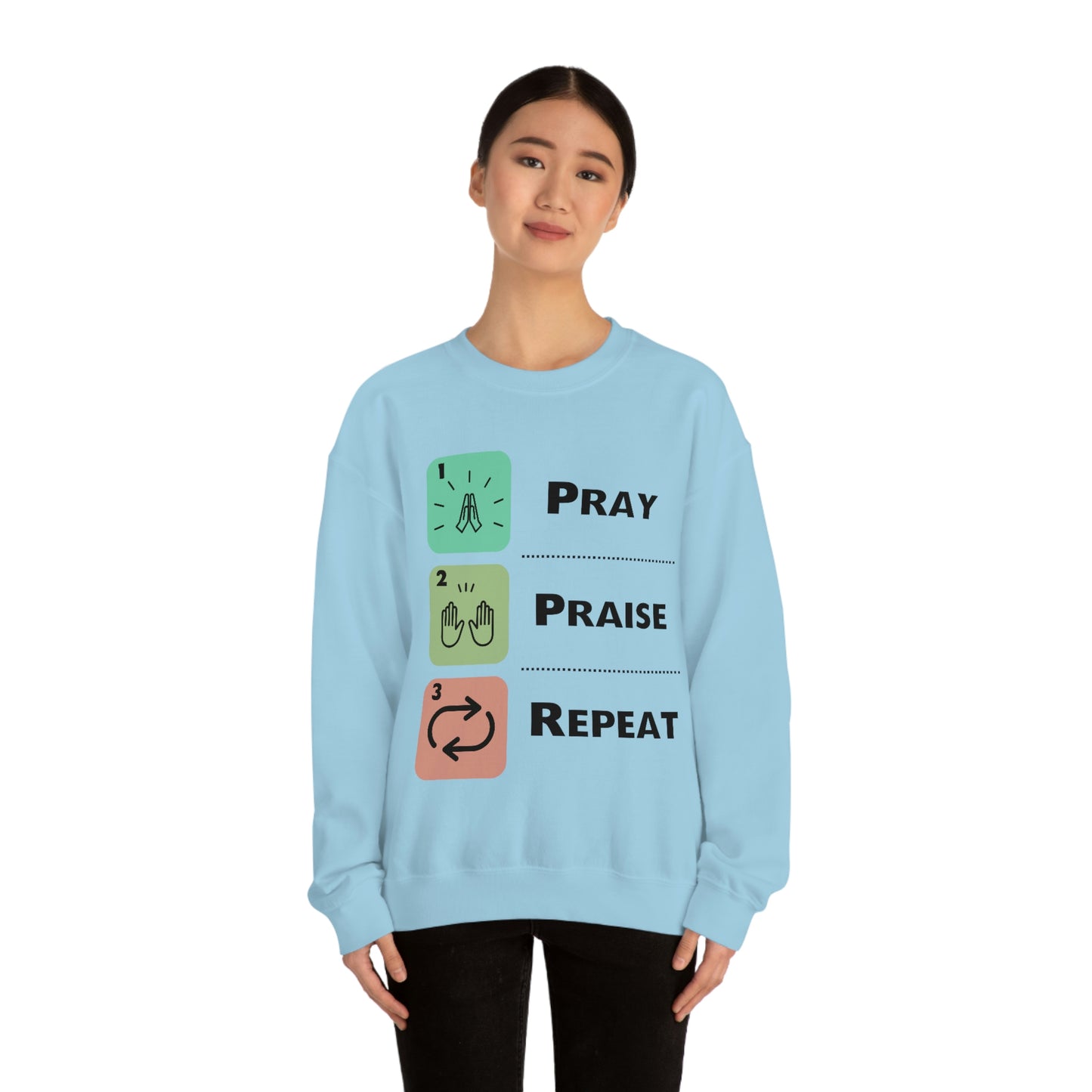 Unisex Pray, Praise, Repeat Heavy Blend™ Crewneck Sweatshirt (Palette 1)