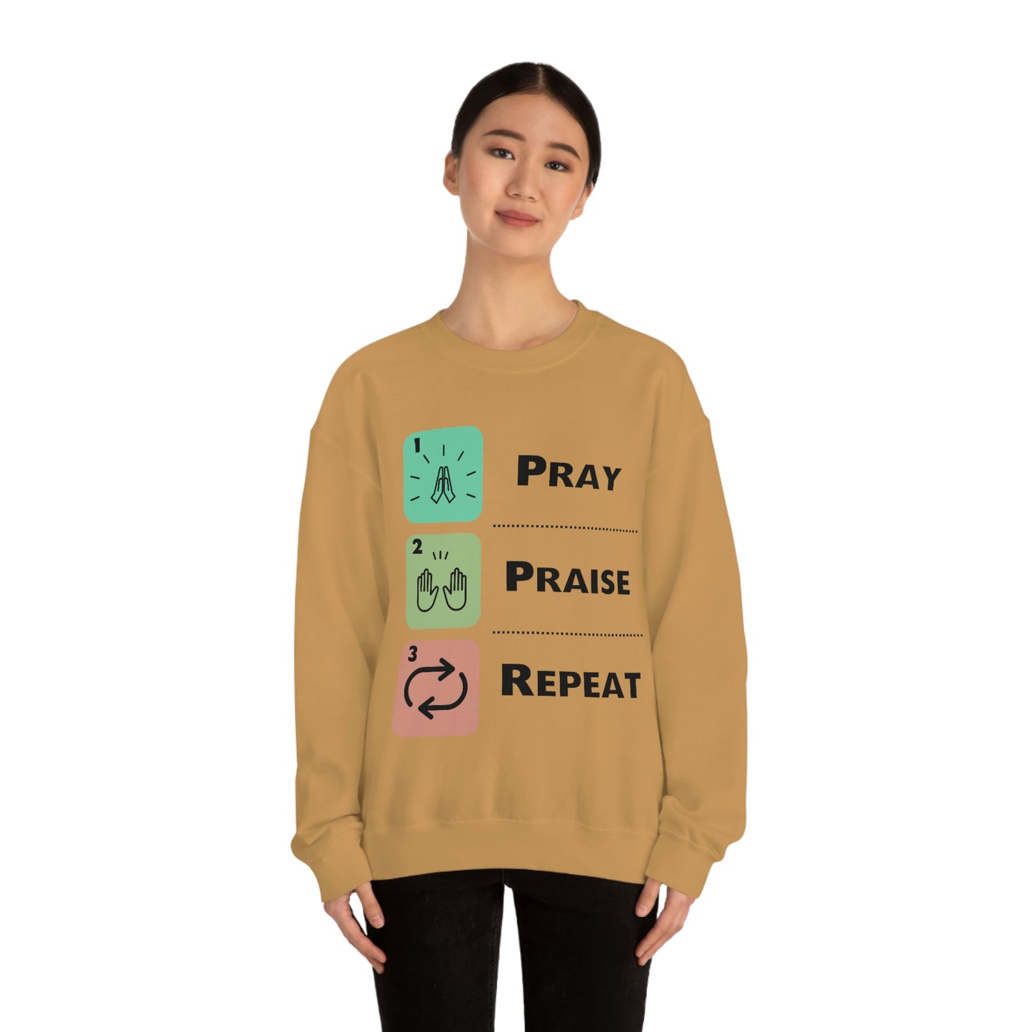 Unisex Pray, Praise, Repeat Heavy Blend™ Crewneck Sweatshirt (Palette 1)