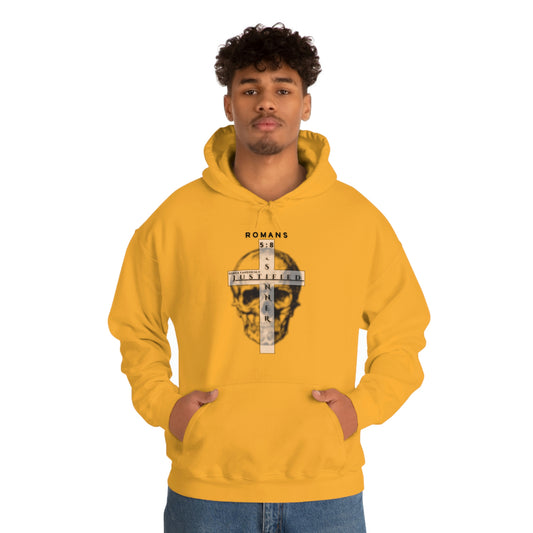 Men's Justified & Sinner (Romans 5:8) [Black Art] Heavy Blend™ Hooded Sweatshirt