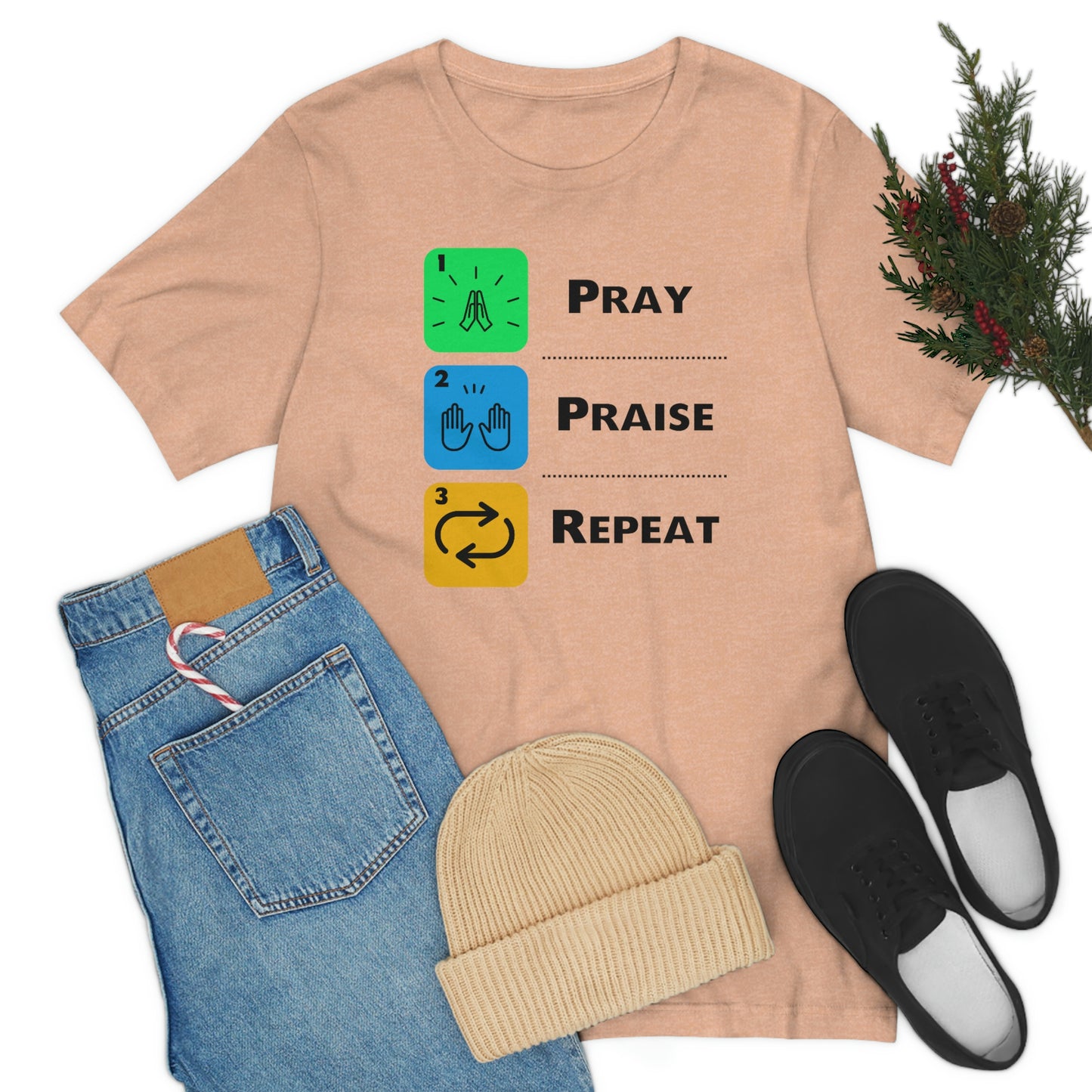 Unisex Pray, Praise, Repeat Short Sleeve T-Shirt (Palette 2)