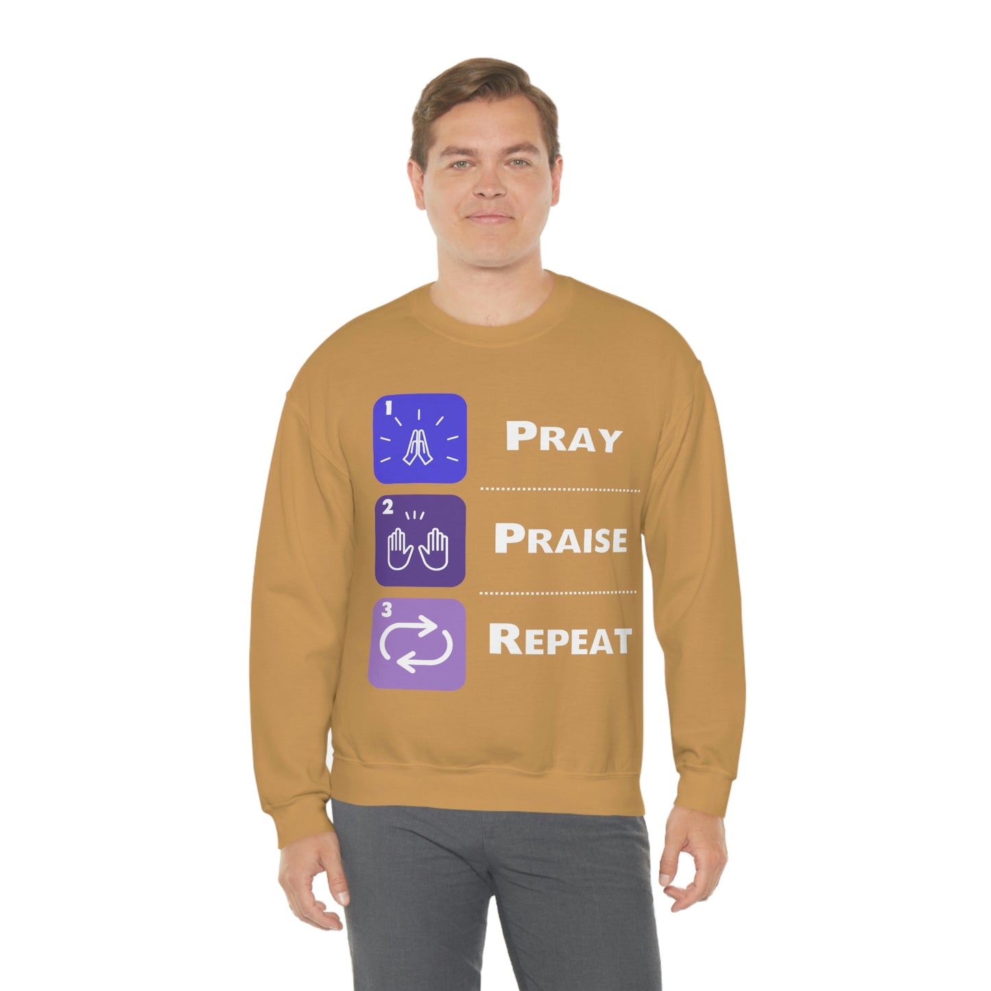 Unisex Pray, Praise, Repeat Heavy Blend™ Crewneck Sweatshirt (Palette 3)