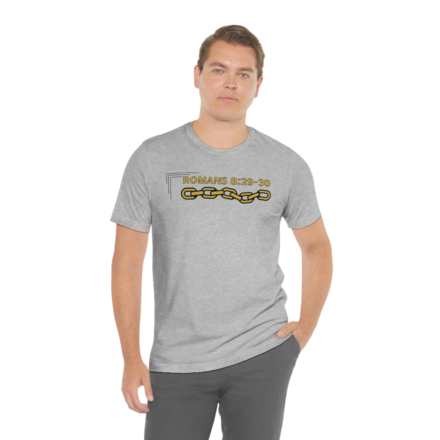 Unisex Golden Chain of Redemption (Romans 8:28-29) [Gold] Short Sleeve T-Shirt