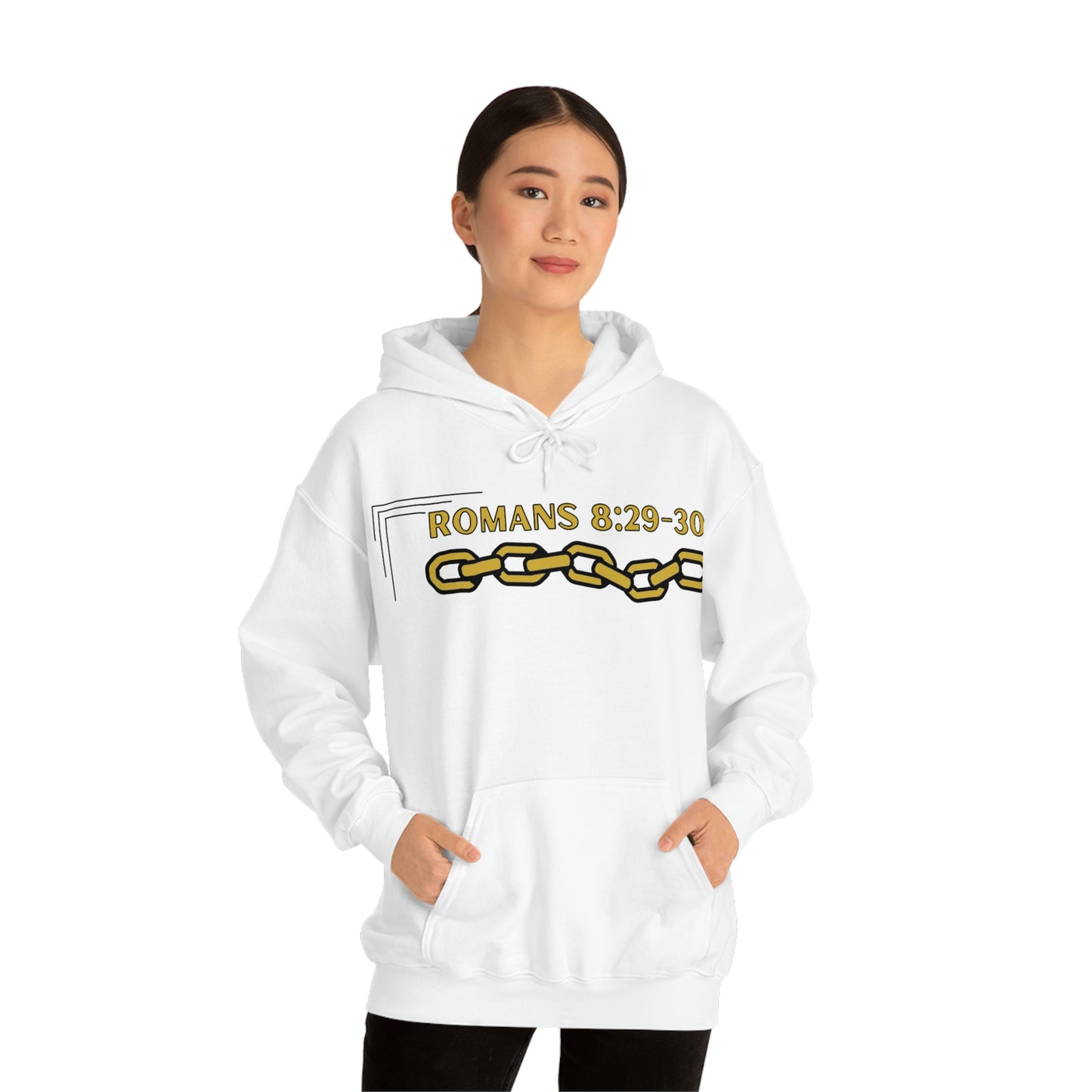 Unisex Golden Chain of Redemption (Romans 8:28-29) [Gold] Heavy Blend™ Hooded Sweatshirt