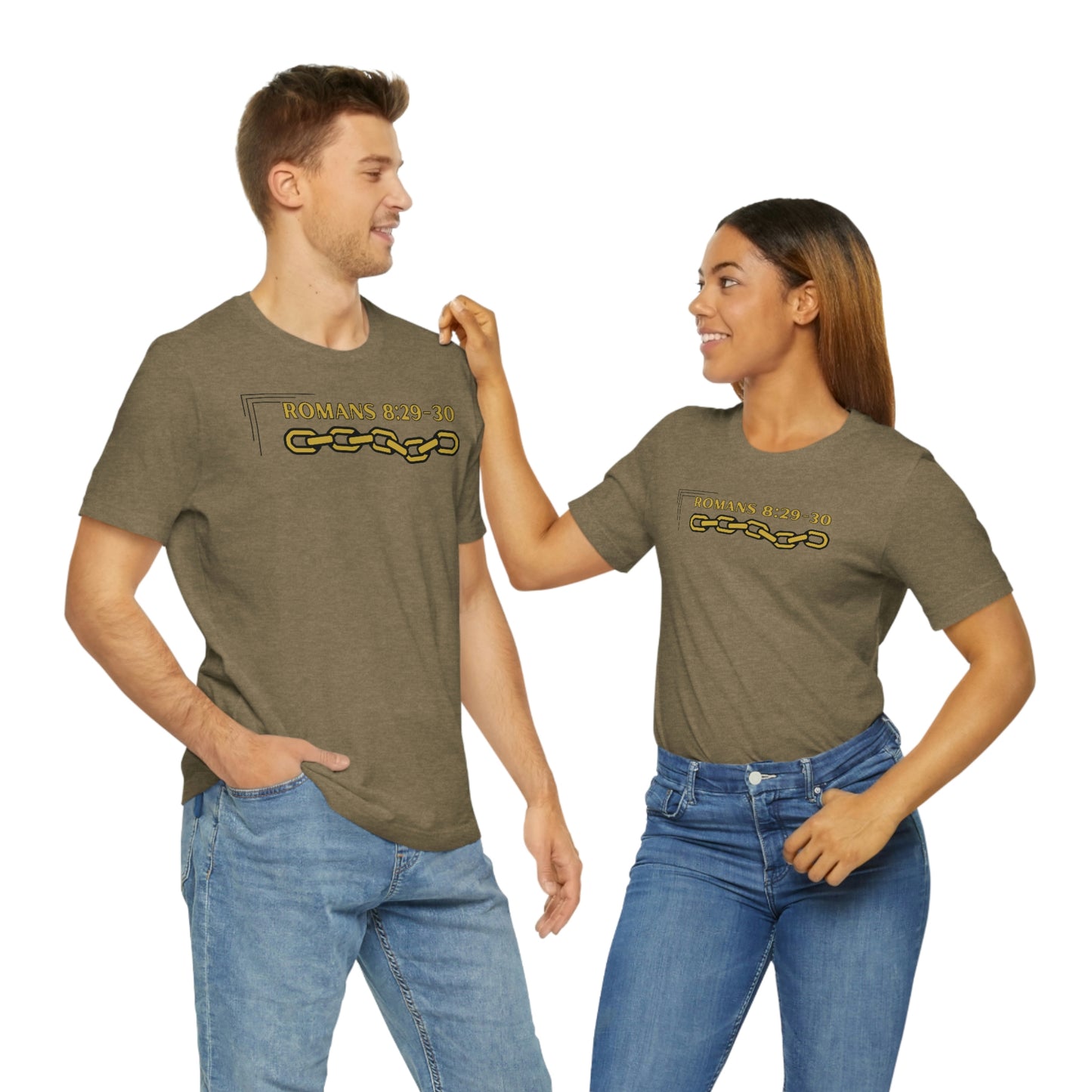 Unisex Golden Chain of Redemption (Romans 8:28-29) [Gold] Short Sleeve T-Shirt