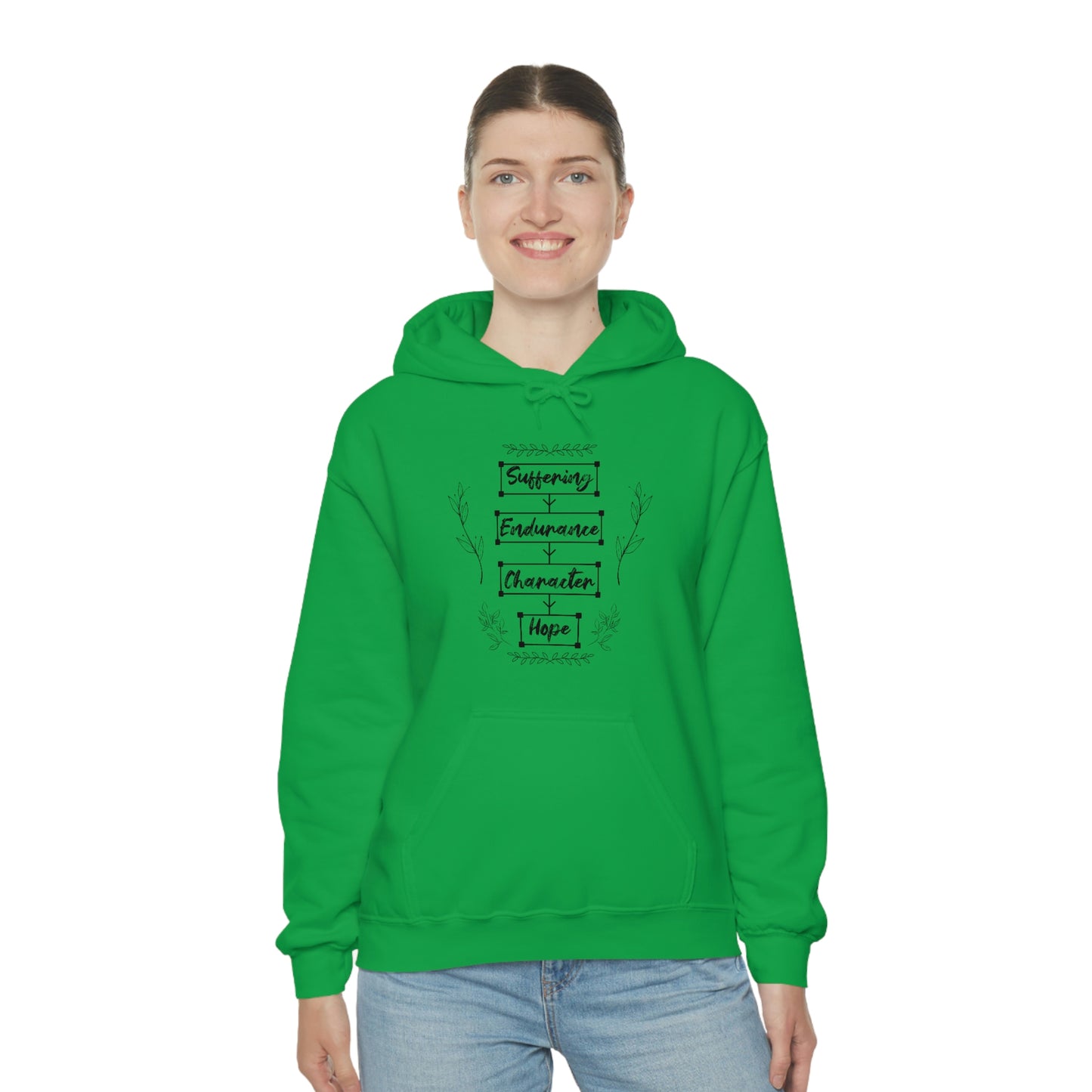 Women's Suffering Produces Hope (Romans 5:4) [Black Text] Heavy Blend™ Hooded Sweatshirt