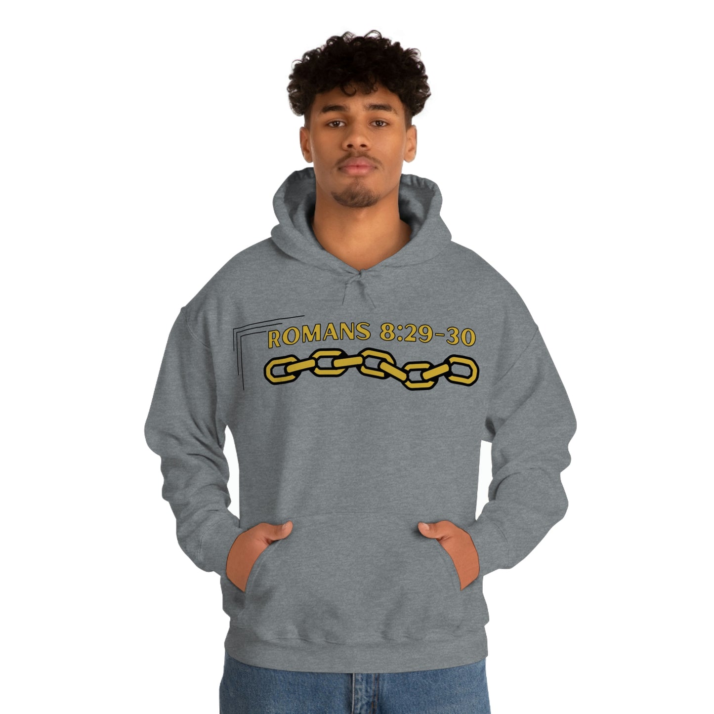 Unisex Golden Chain of Redemption (Romans 8:28-29) [Gold] Heavy Blend™ Hooded Sweatshirt