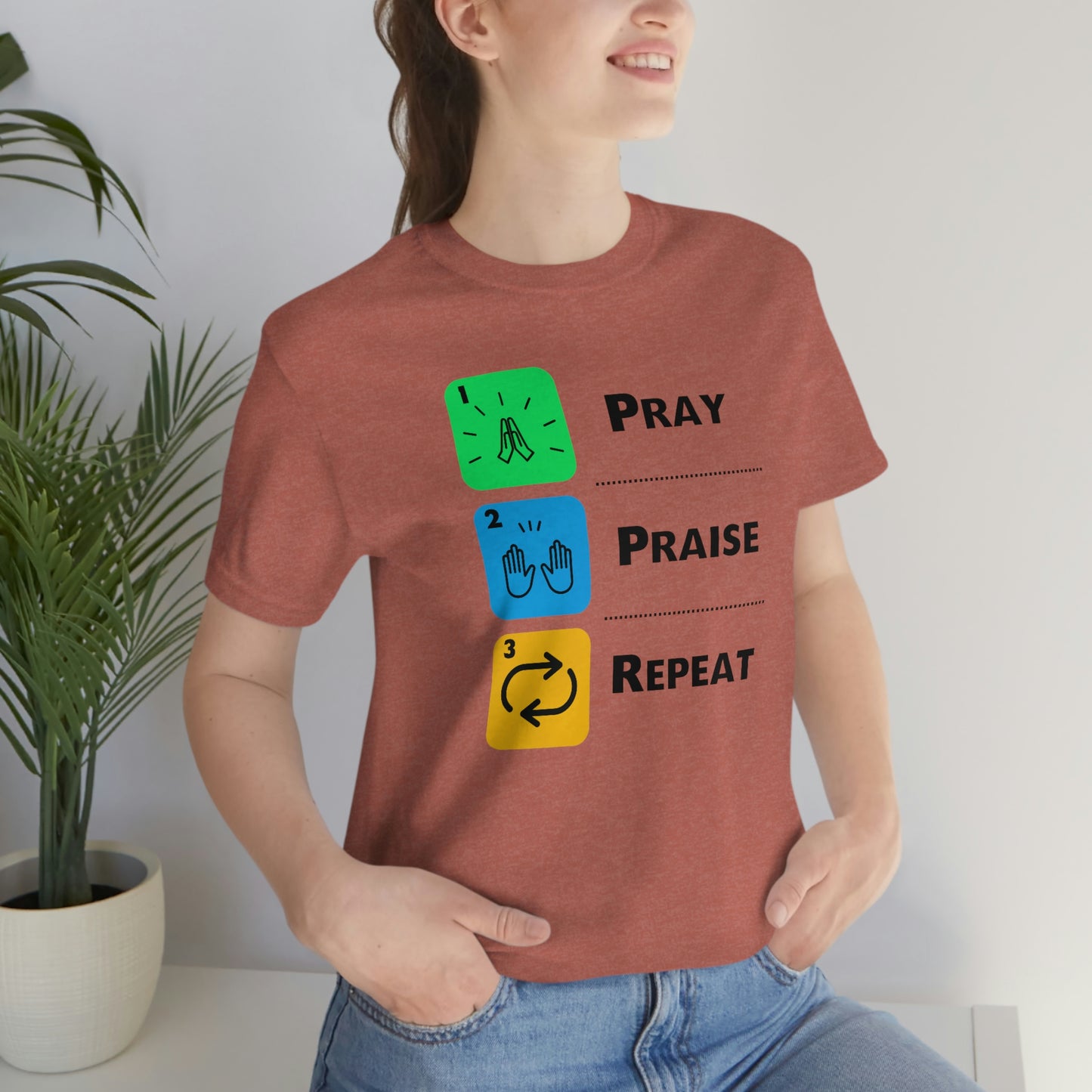 Unisex Pray, Praise, Repeat Short Sleeve T-Shirt (Palette 2)