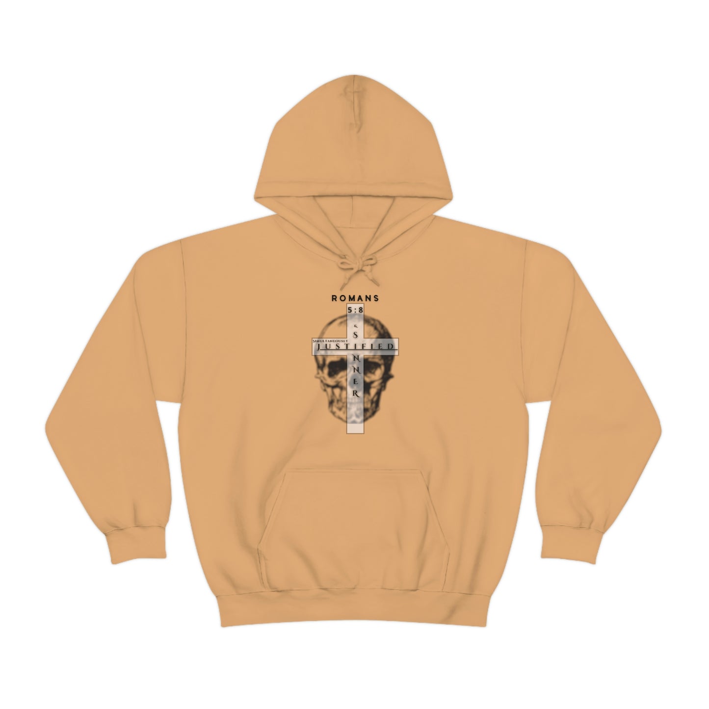 Men's Justified & Sinner (Romans 5:8) [Black Art] Heavy Blend™ Hooded Sweatshirt