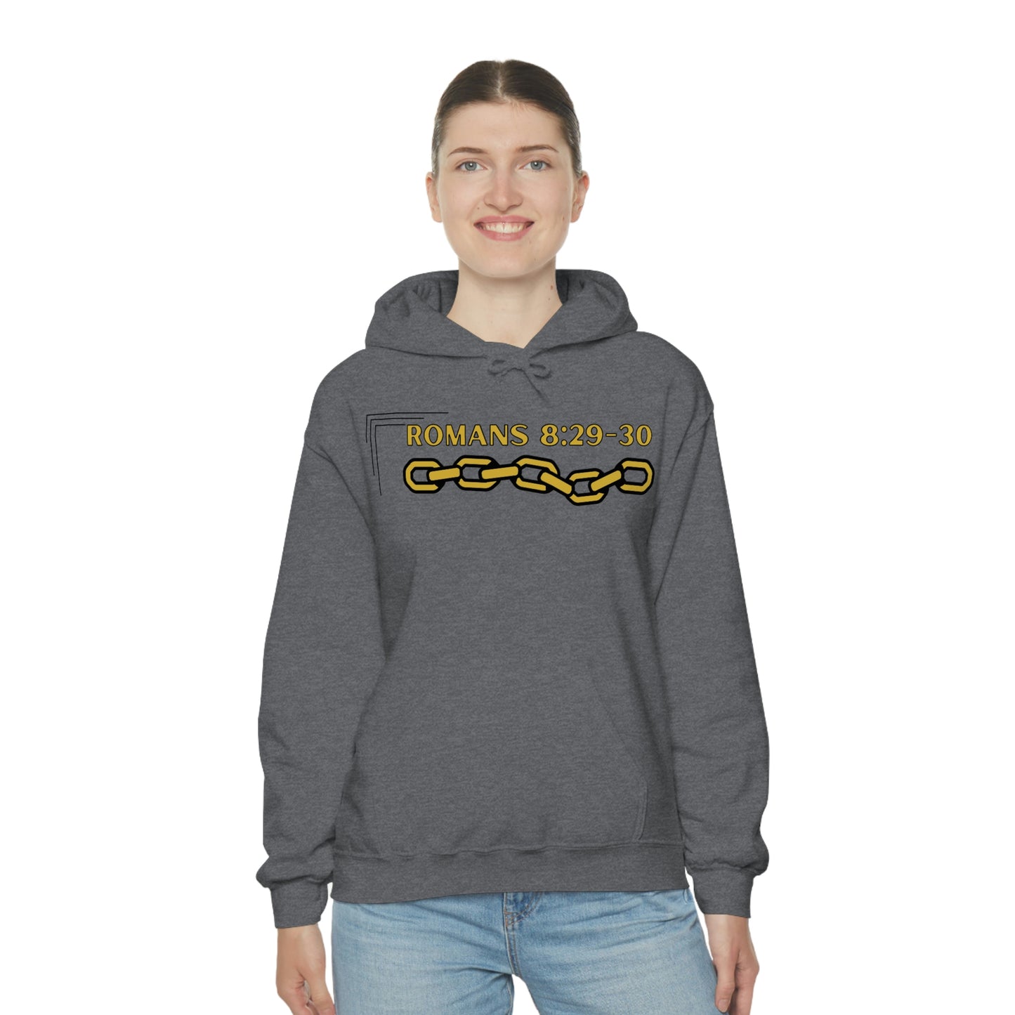 Unisex Golden Chain of Redemption (Romans 8:28-29) [Gold] Heavy Blend™ Hooded Sweatshirt