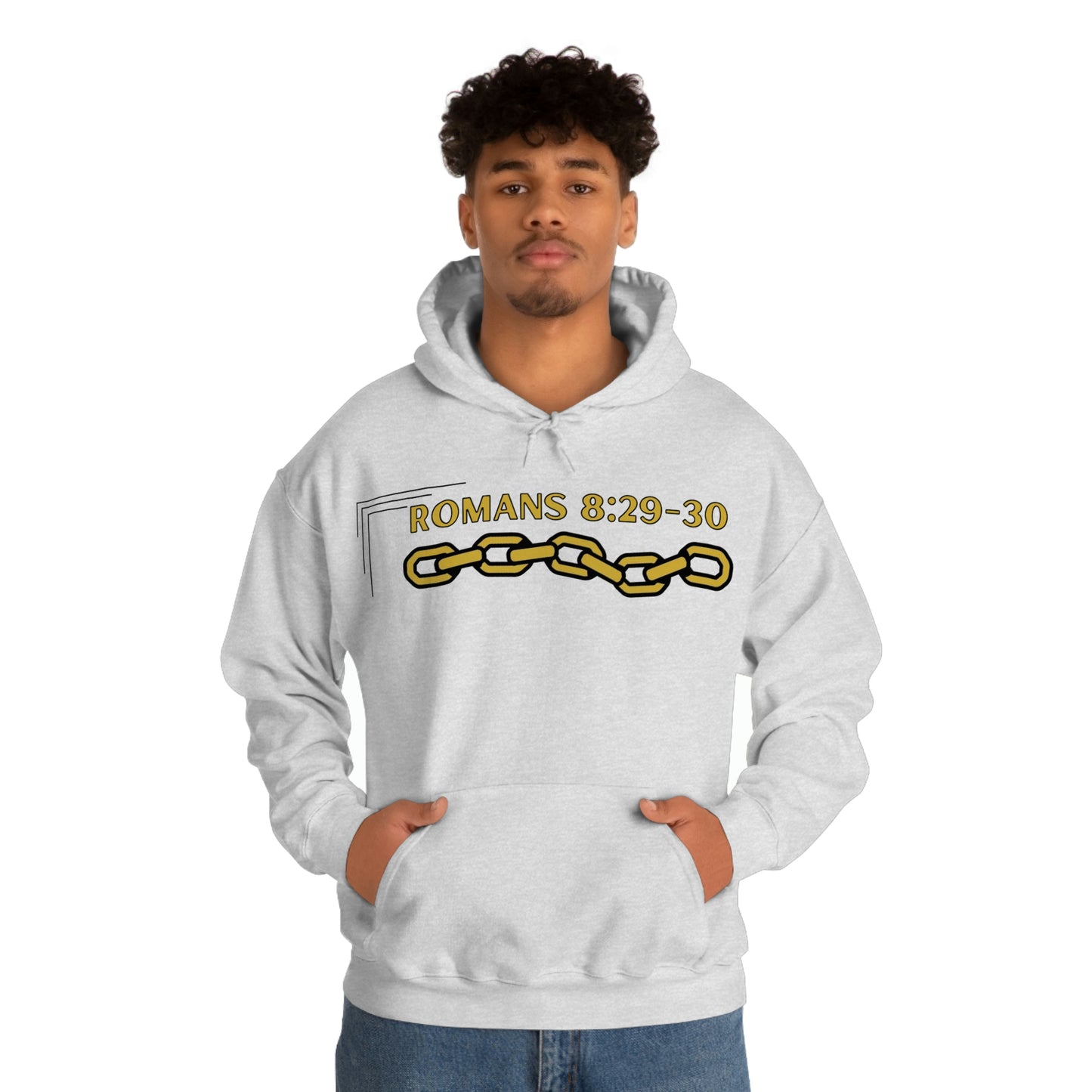 Unisex Golden Chain of Redemption (Romans 8:28-29) [Gold] Heavy Blend™ Hooded Sweatshirt