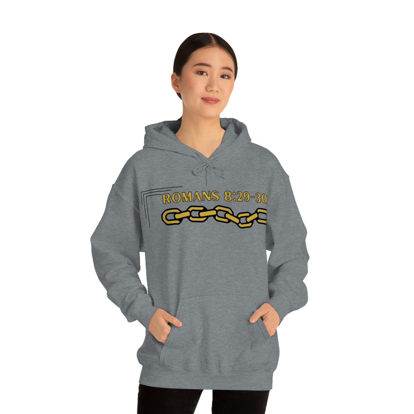 Unisex Golden Chain of Redemption (Romans 8:28-29) [Gold] Heavy Blend™ Hooded Sweatshirt