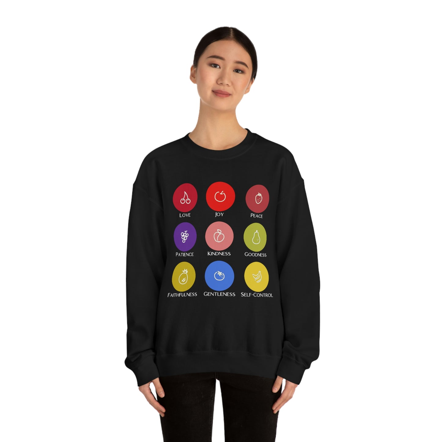 Unisex Fruits of the Spirit (White Text) Heavy Blend™ Crewneck Sweatshirt