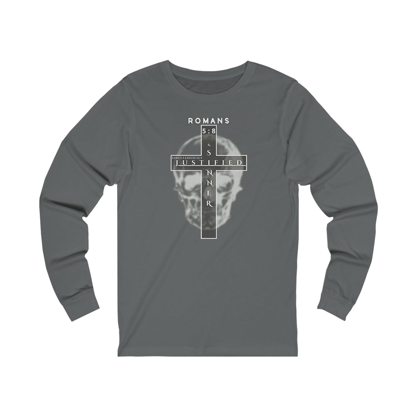 Men's Justified & Sinner (Romans 5:8) [White Art] Long Sleeve T-Shirt