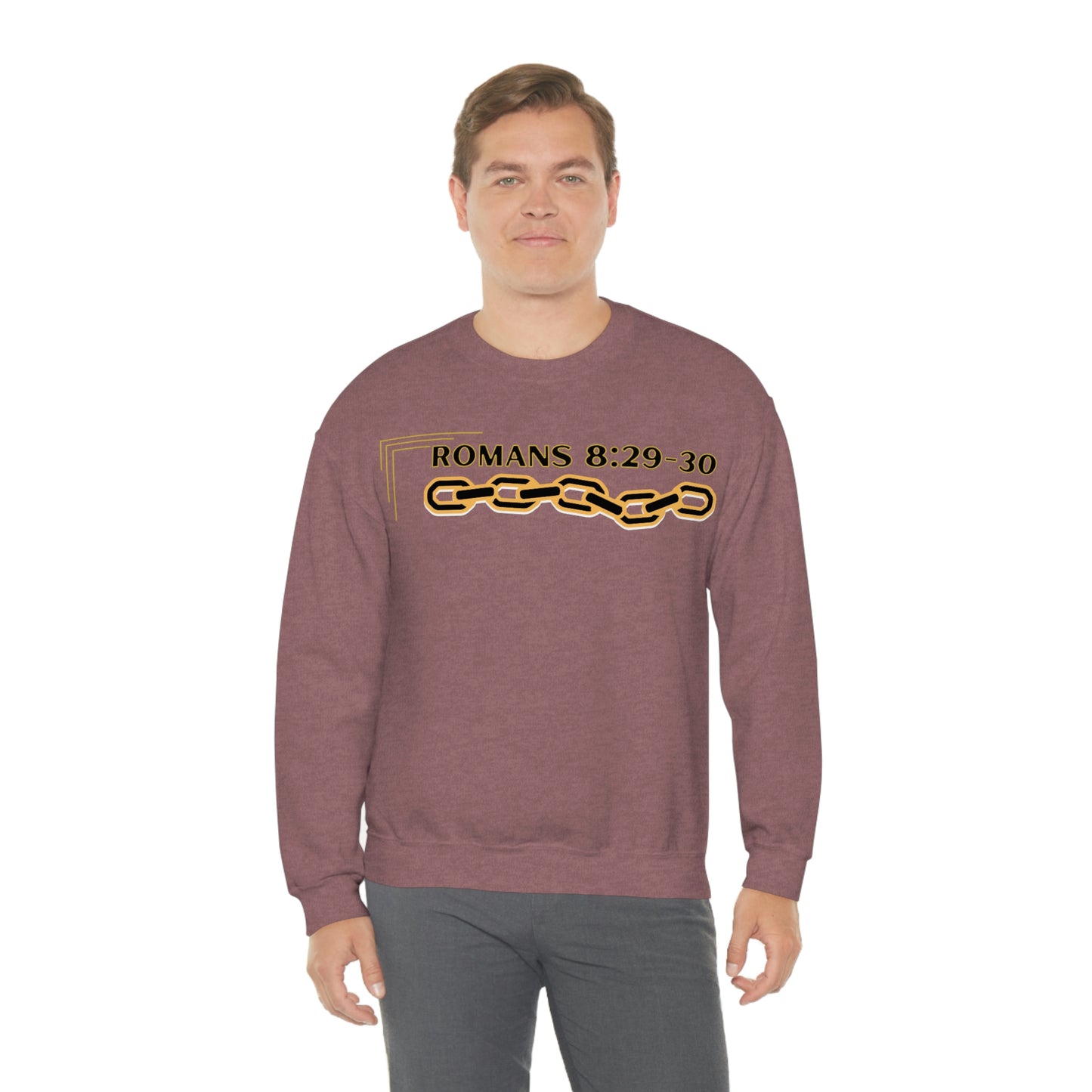 Unisex Golden Chain of Redemption (Romans 8:28-29) [Black] Heavy Blend™ Crewneck Sweatshirt